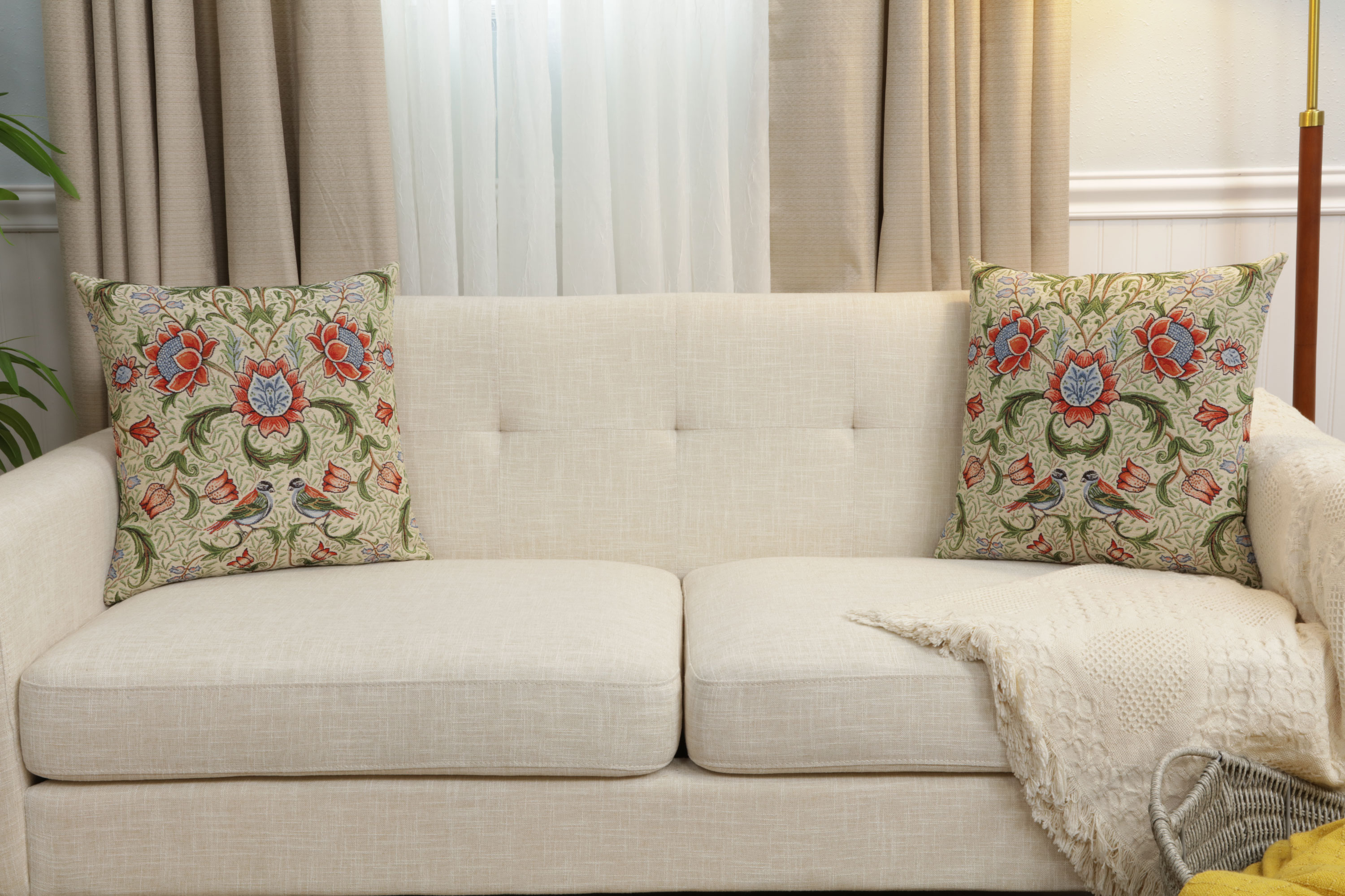 William Morris Birds and Green Tapestry Pillow Cover 18x18 Inch Cotton Jacquard Woven Cushion Cover
