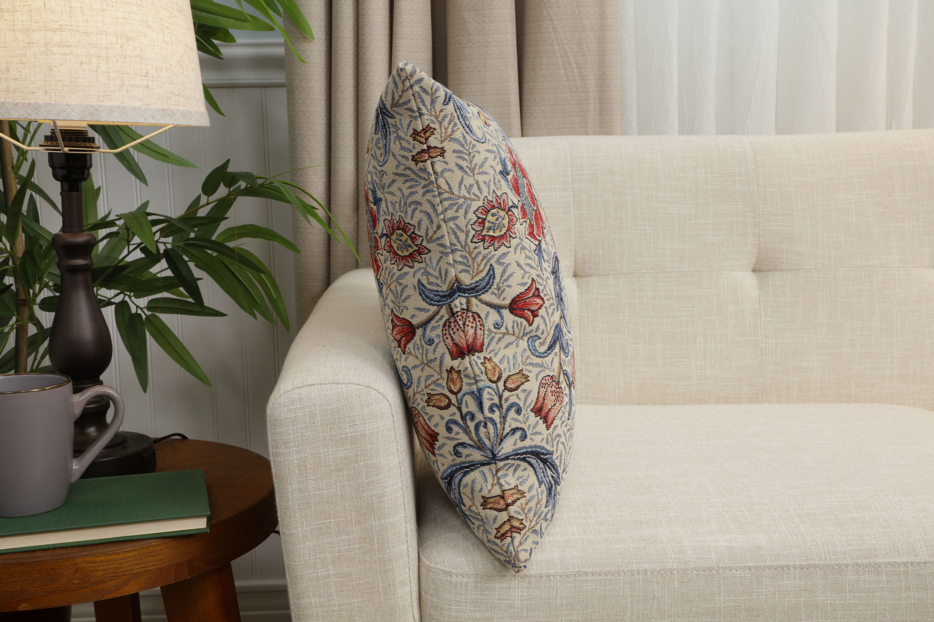 William Morris Bird and Light Blue Tapestry Pillow Cover 18x18 Inch Cotton Jacquard Woven Cushion Cover