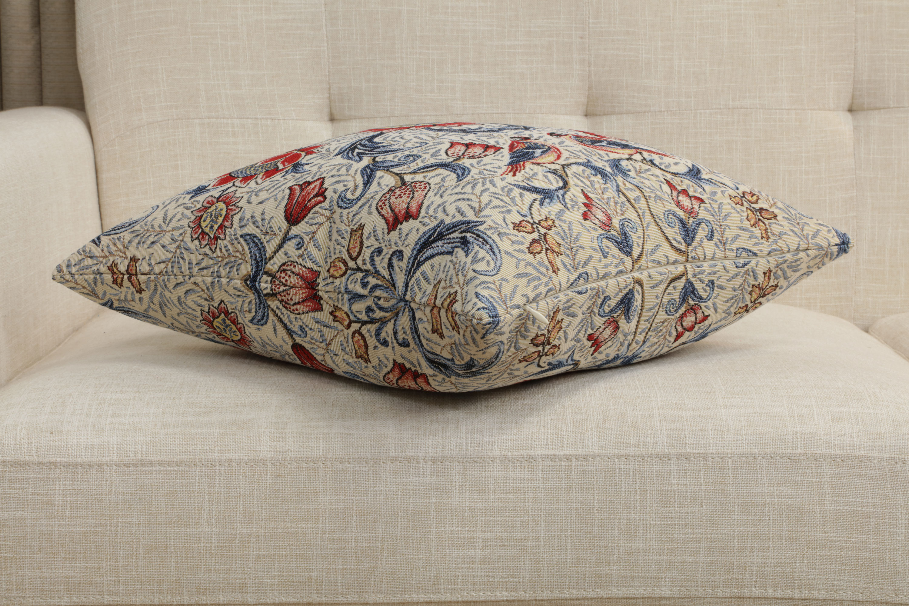 William Morris Bird and Light Blue Tapestry Pillow Cover 18x18 Inch Cotton Jacquard Woven Cushion Cover