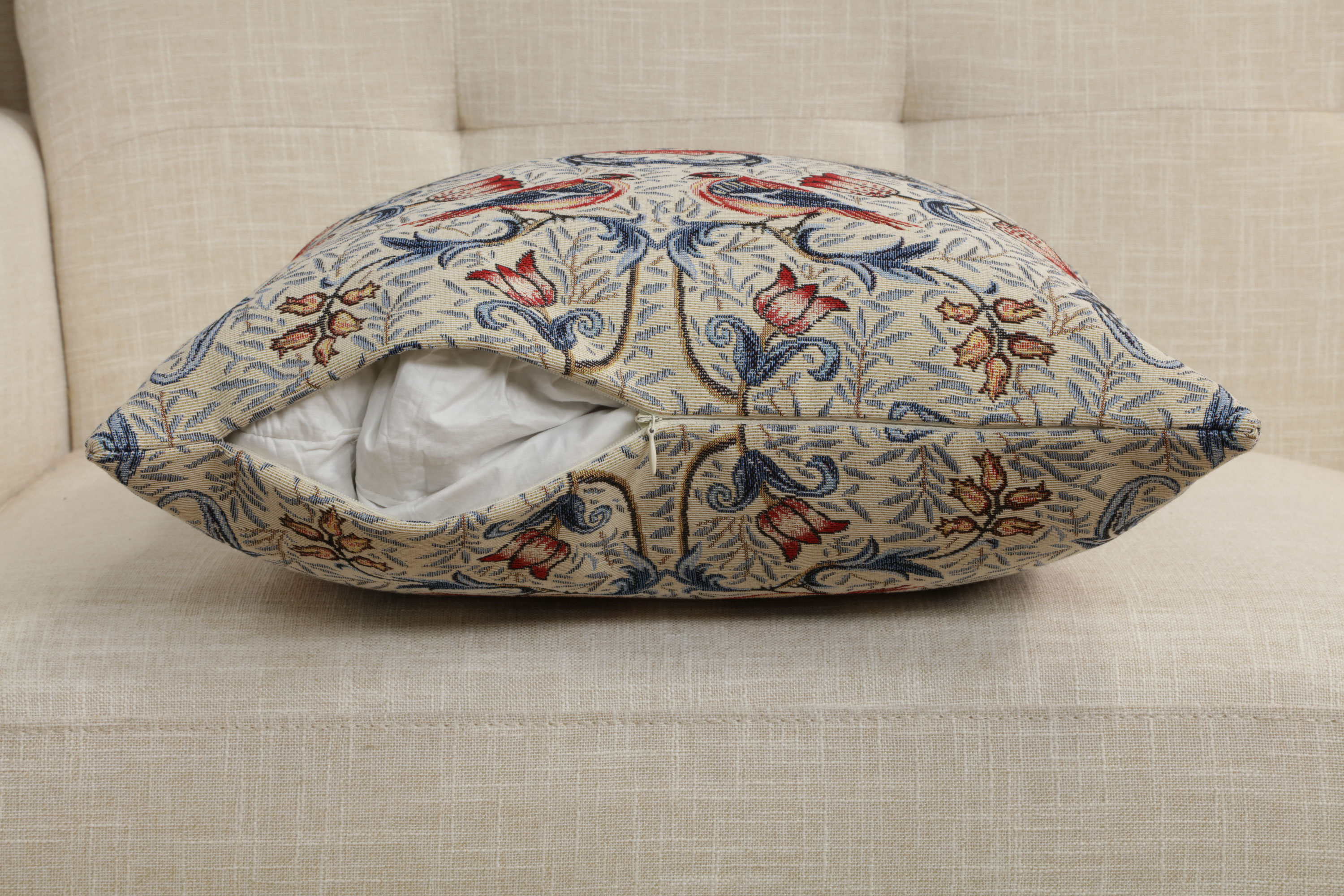 William Morris Bird and Light Blue Tapestry Pillow Cover 18x18 Inch Cotton Jacquard Woven Cushion Cover