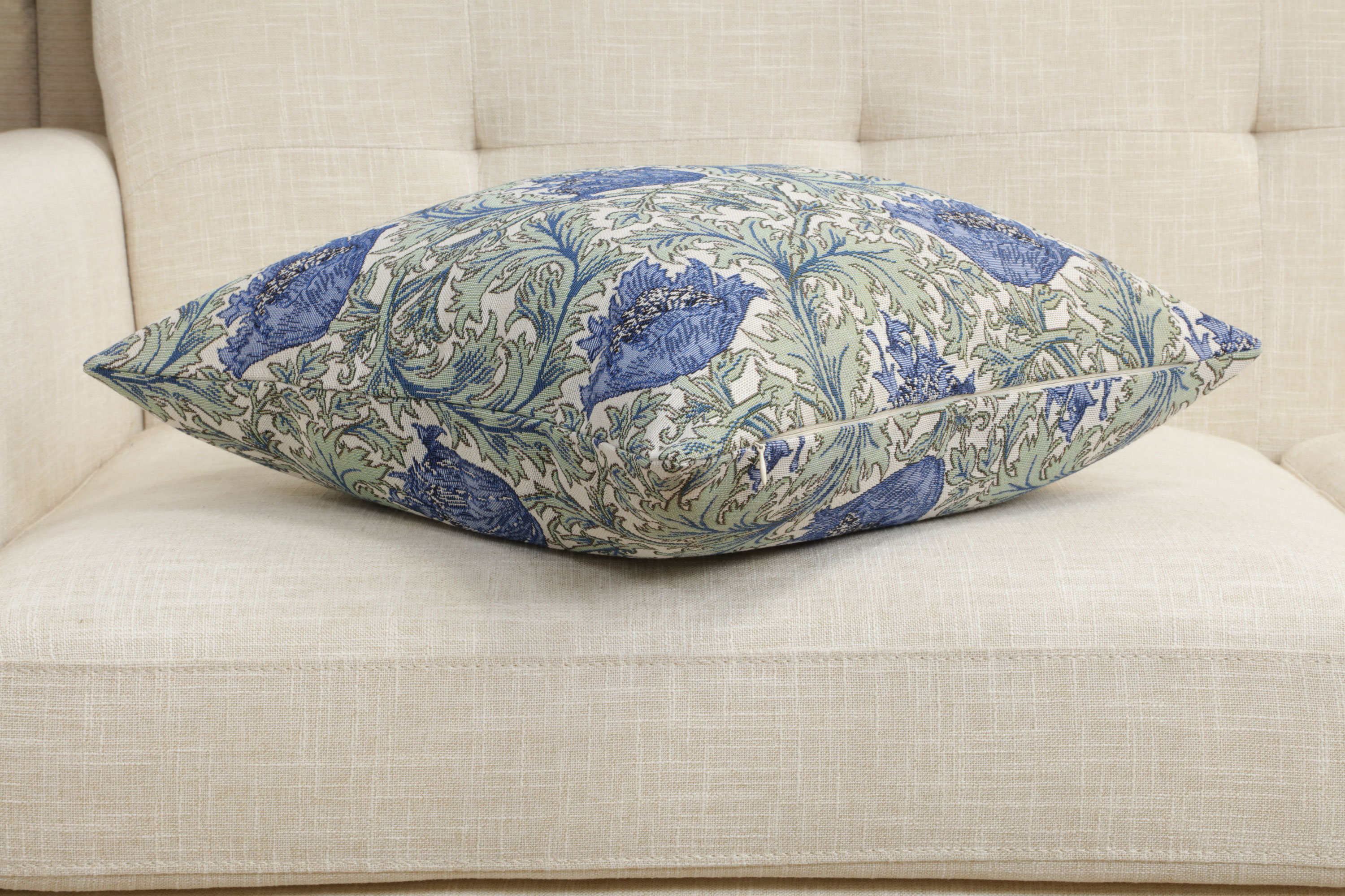 Blue Anemone Tapestry Pillow Cover 18x18 Inch Cotton Jacquard Woven Cushion Cover