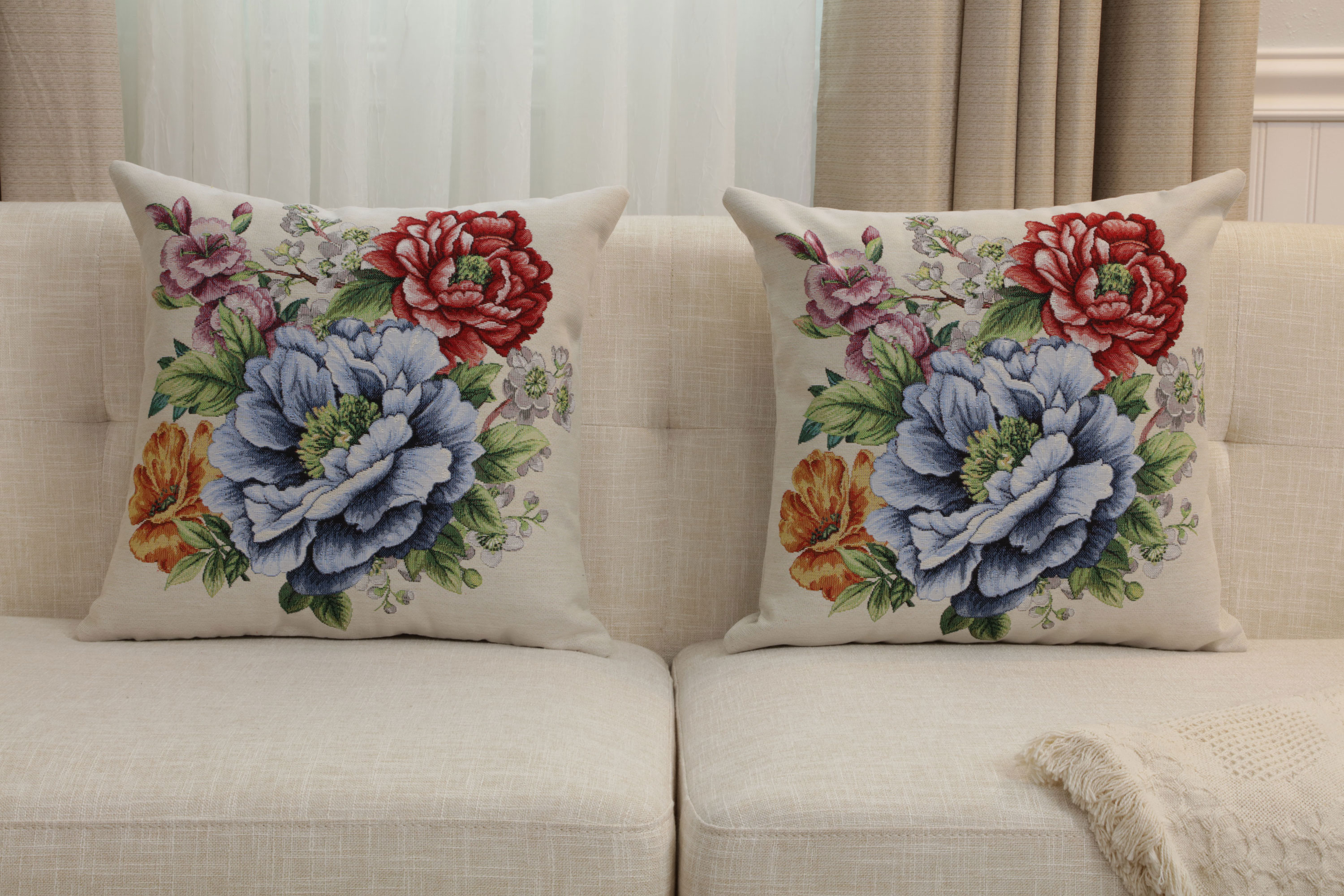 William Morris Florida Tapestry Pillow Cover 18x18 Inch Cotton Jacquard Woven Cushion Cover