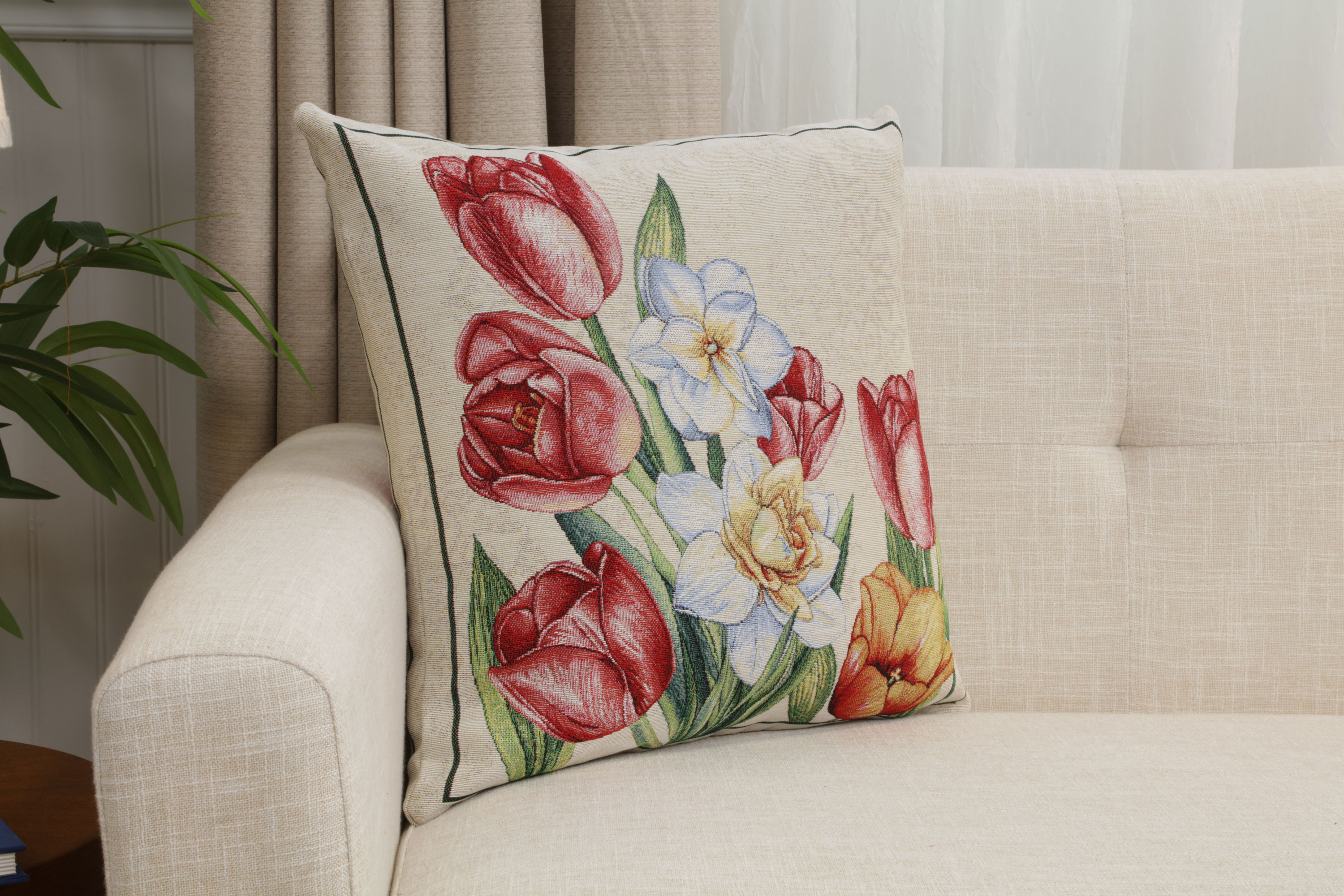 William Morris Lady Tulip Tapestry Pillow Cover 18x18 Inch Cotton Jacquard Woven Cushion Cover