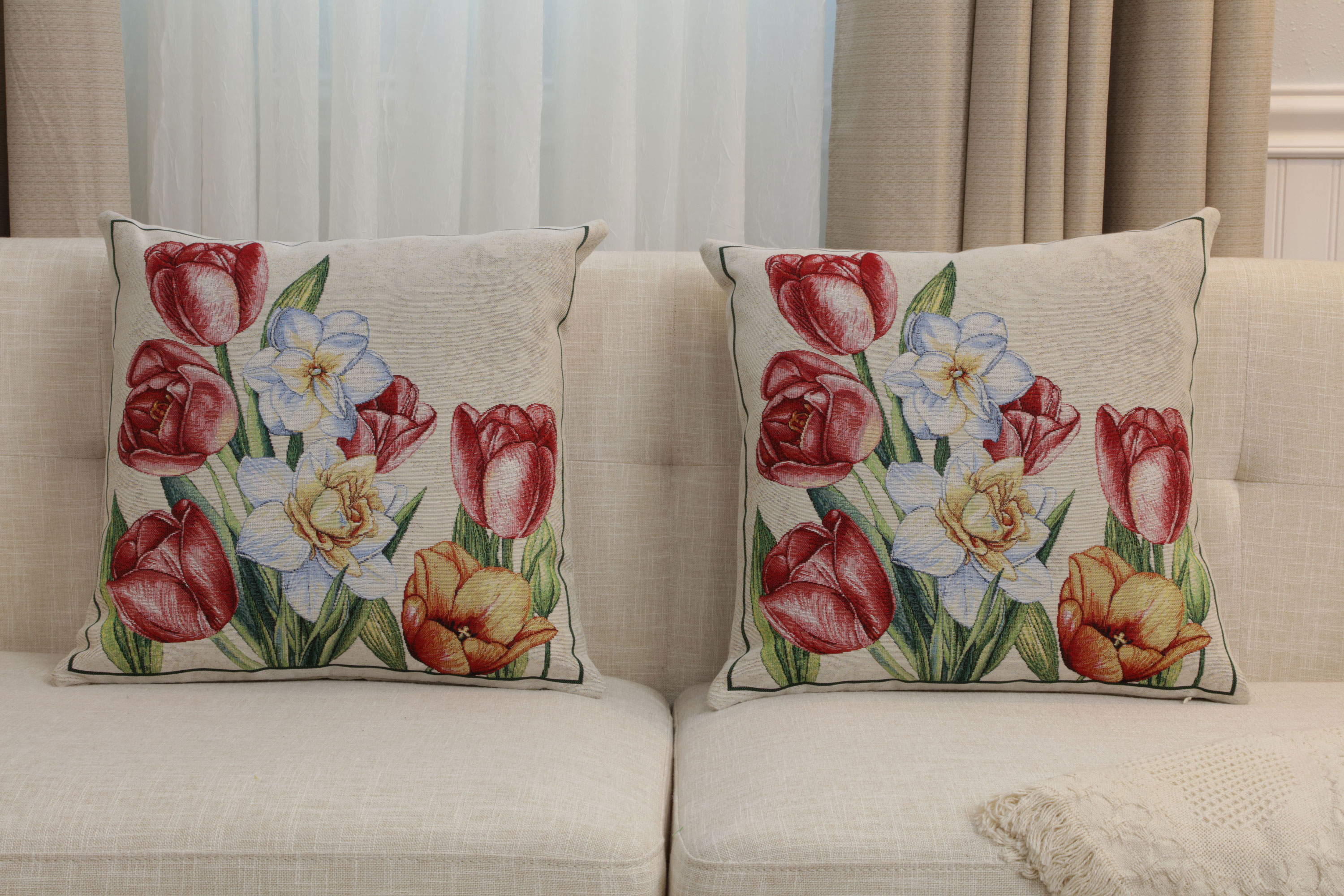 William Morris Lady Tulip Tapestry Pillow Cover 18x18 Inch Cotton Jacquard Woven Cushion Cover