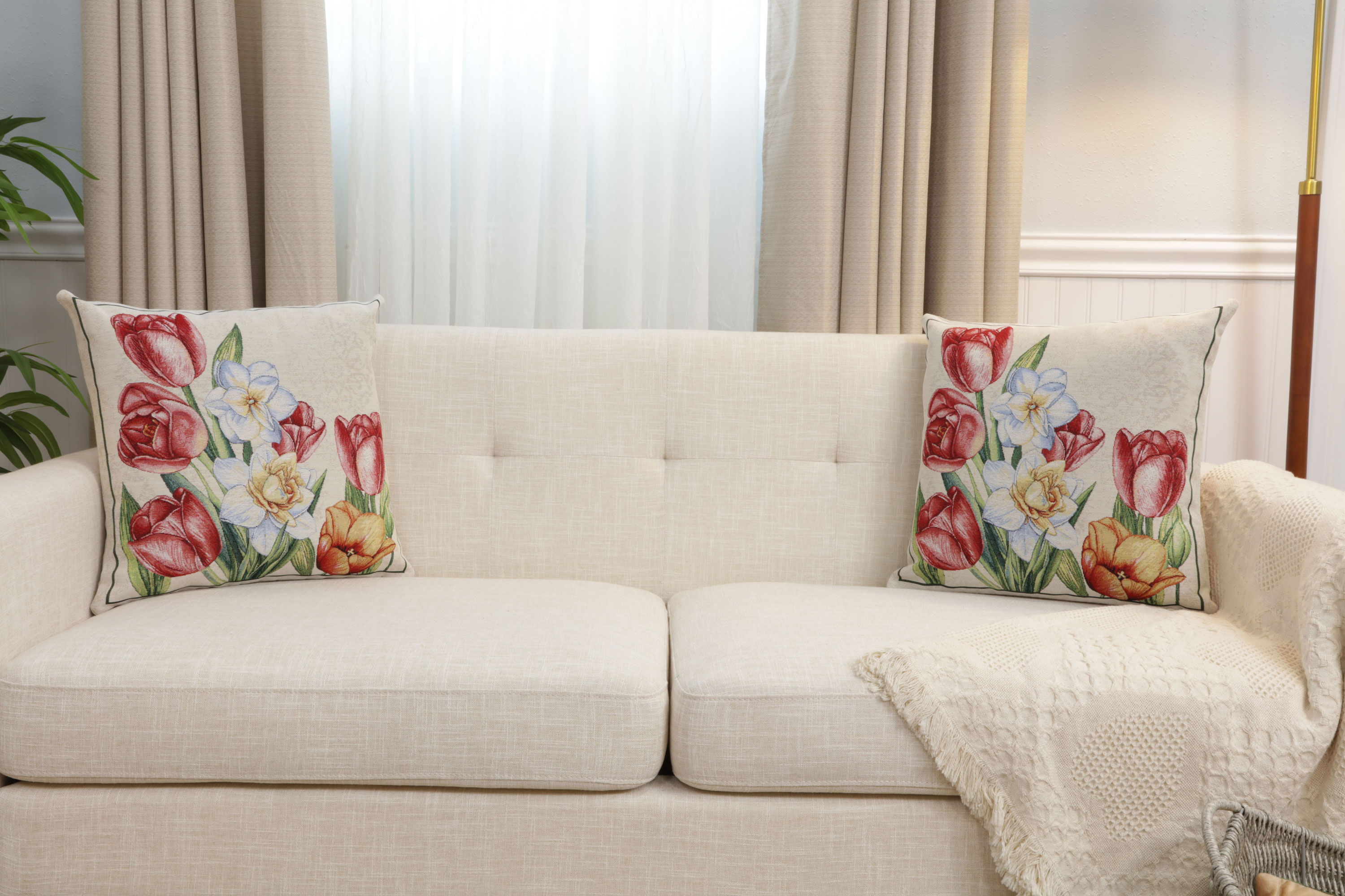 William Morris Lady Tulip Tapestry Pillow Cover 18x18 Inch Cotton Jacquard Woven Cushion Cover