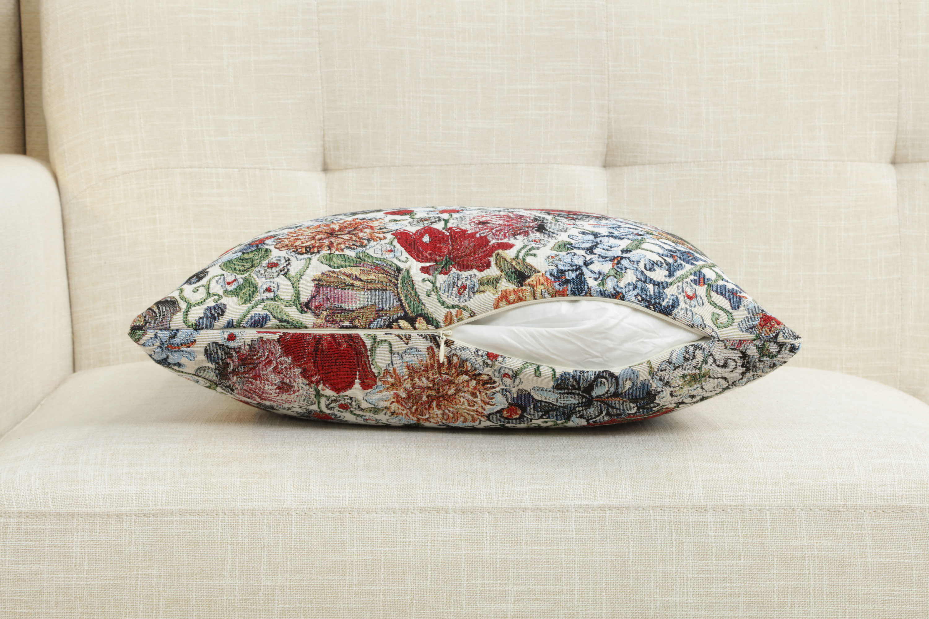 Floral Hyacinth Tapestry Pillow Cover 18x18 Inch Cotton Jacquard Woven Cushion Cover