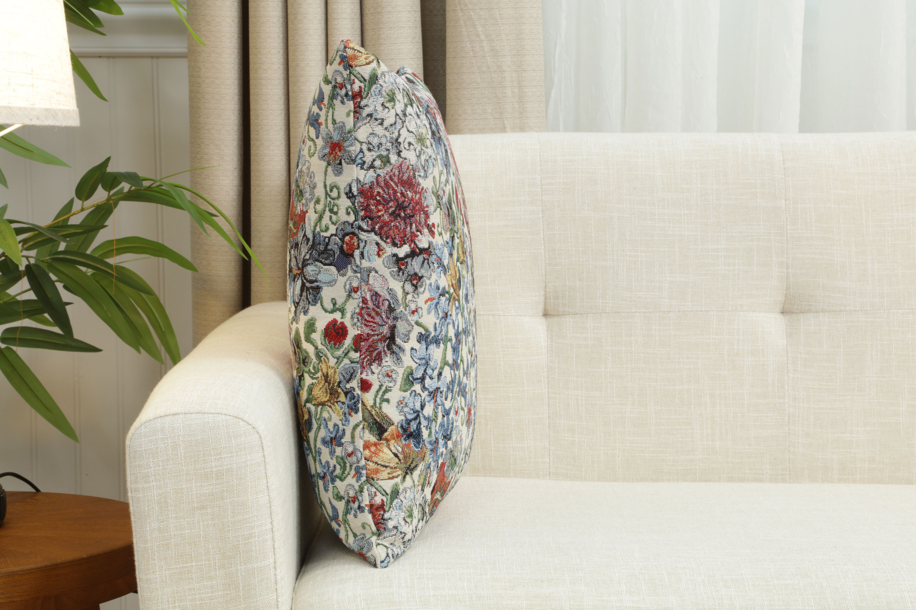 Floral Hyacinth Tapestry Pillow Cover 18x18 Inch Cotton Jacquard Woven Cushion Cover