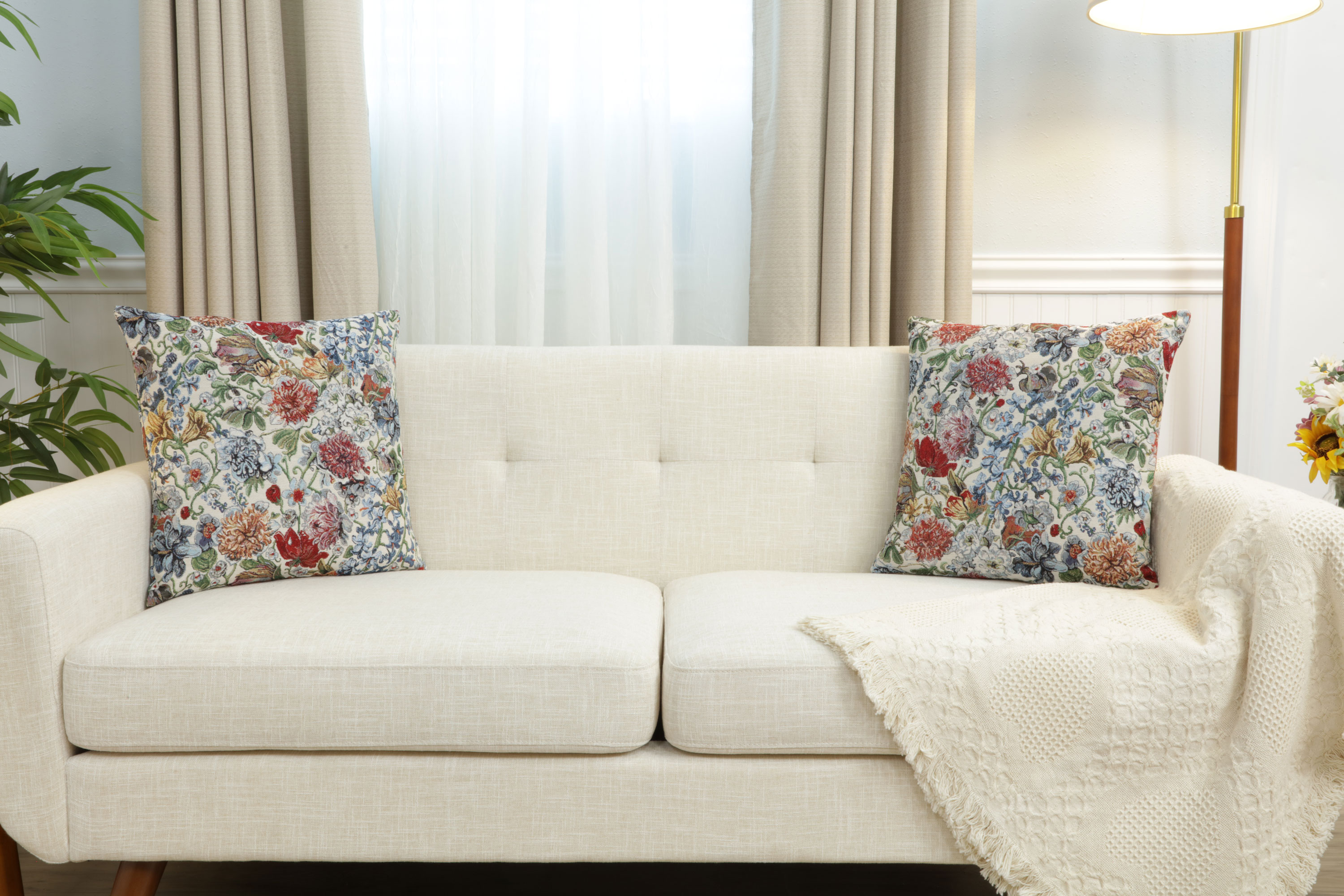 Floral Hyacinth Tapestry Pillow Cover 18x18 Inch Cotton Jacquard Woven Cushion Cover