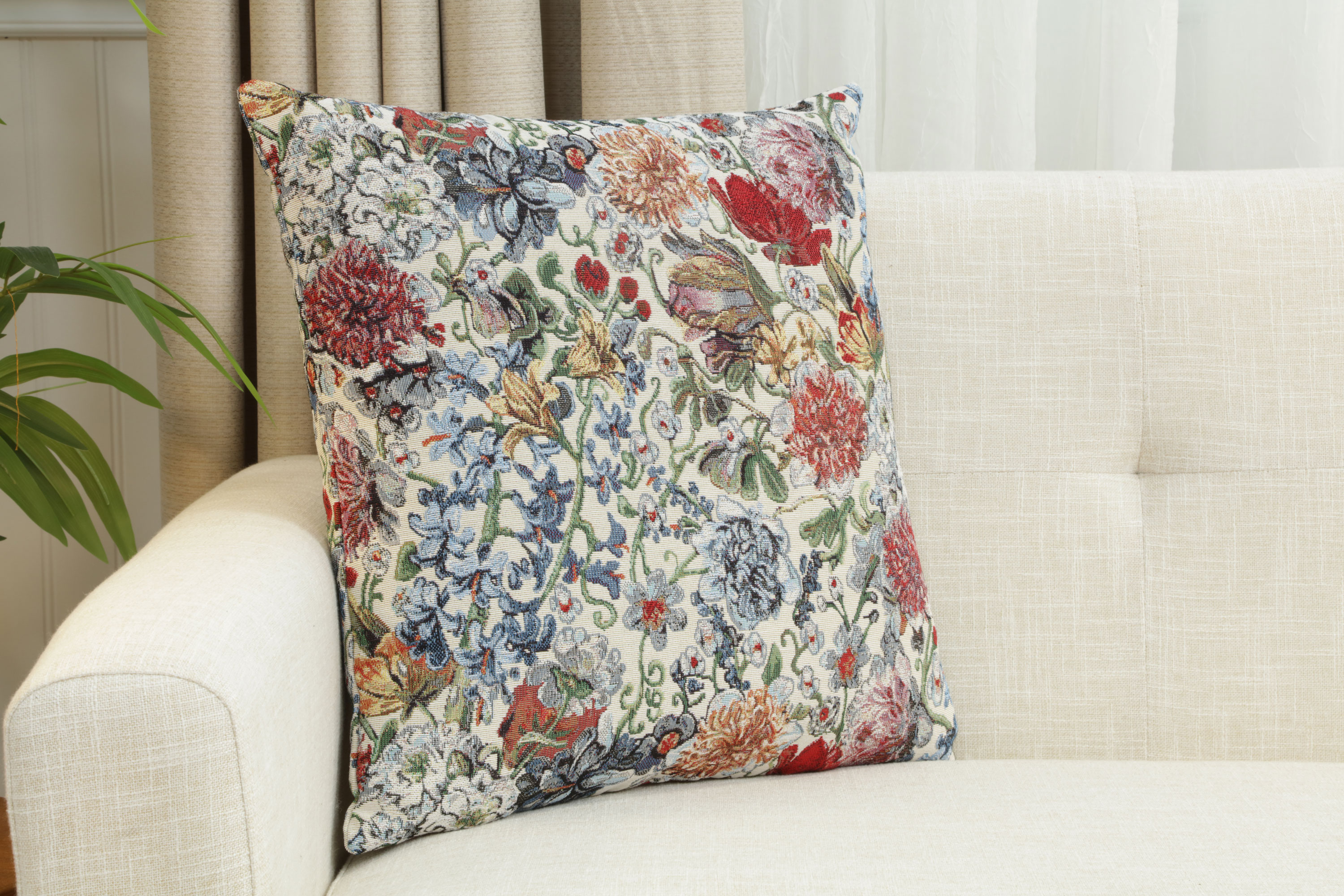 Floral Hyacinth Tapestry Pillow Cover 18x18 Inch Cotton Jacquard Woven Cushion Cover