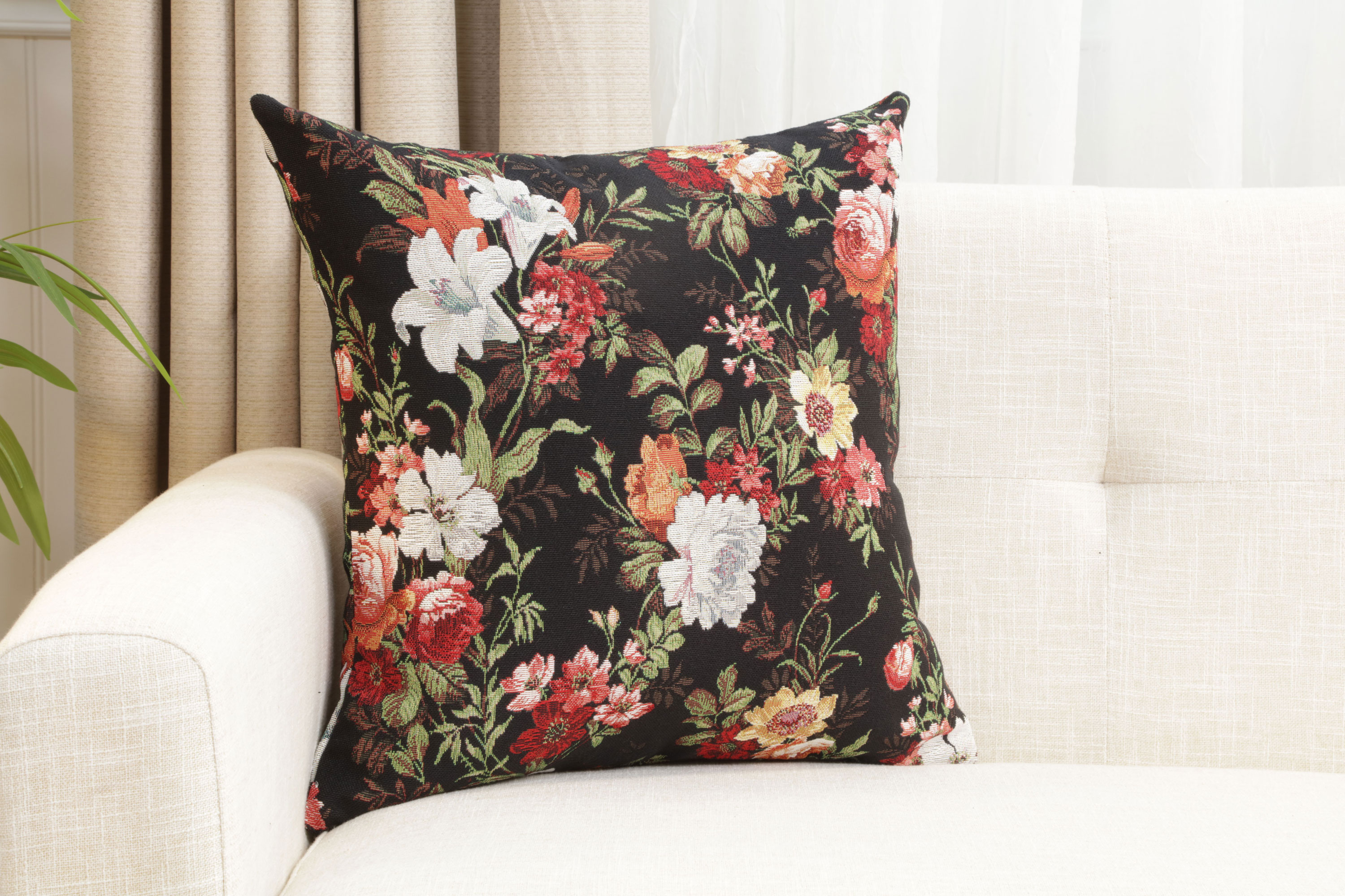 Floral Blossom Tapestry Pillow Cover 18x18 Inch Cotton Jacquard Woven Cushion Cover
