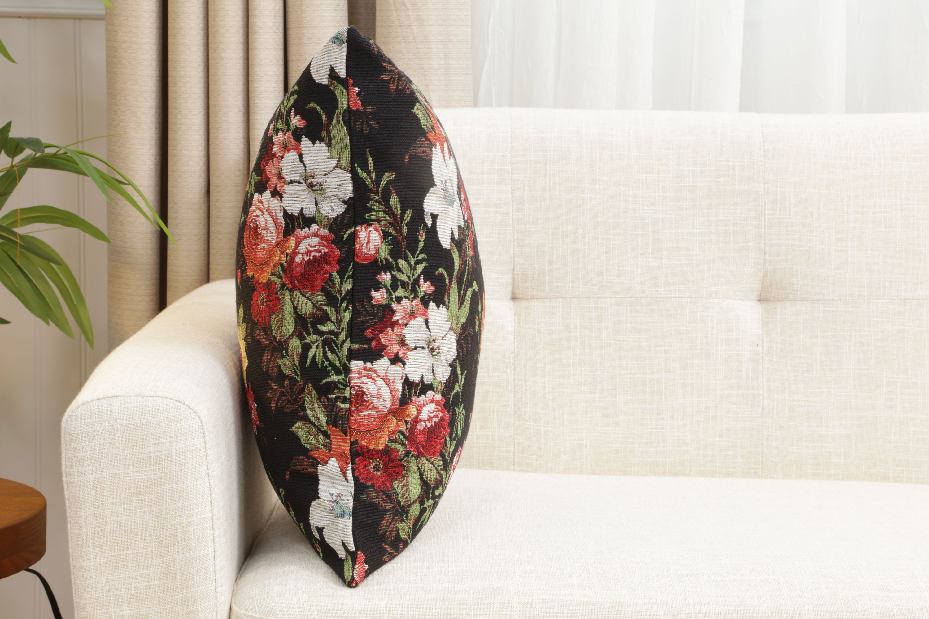 Floral Blossom Tapestry Pillow Cover 18x18 Inch Cotton Jacquard Woven Cushion Cover