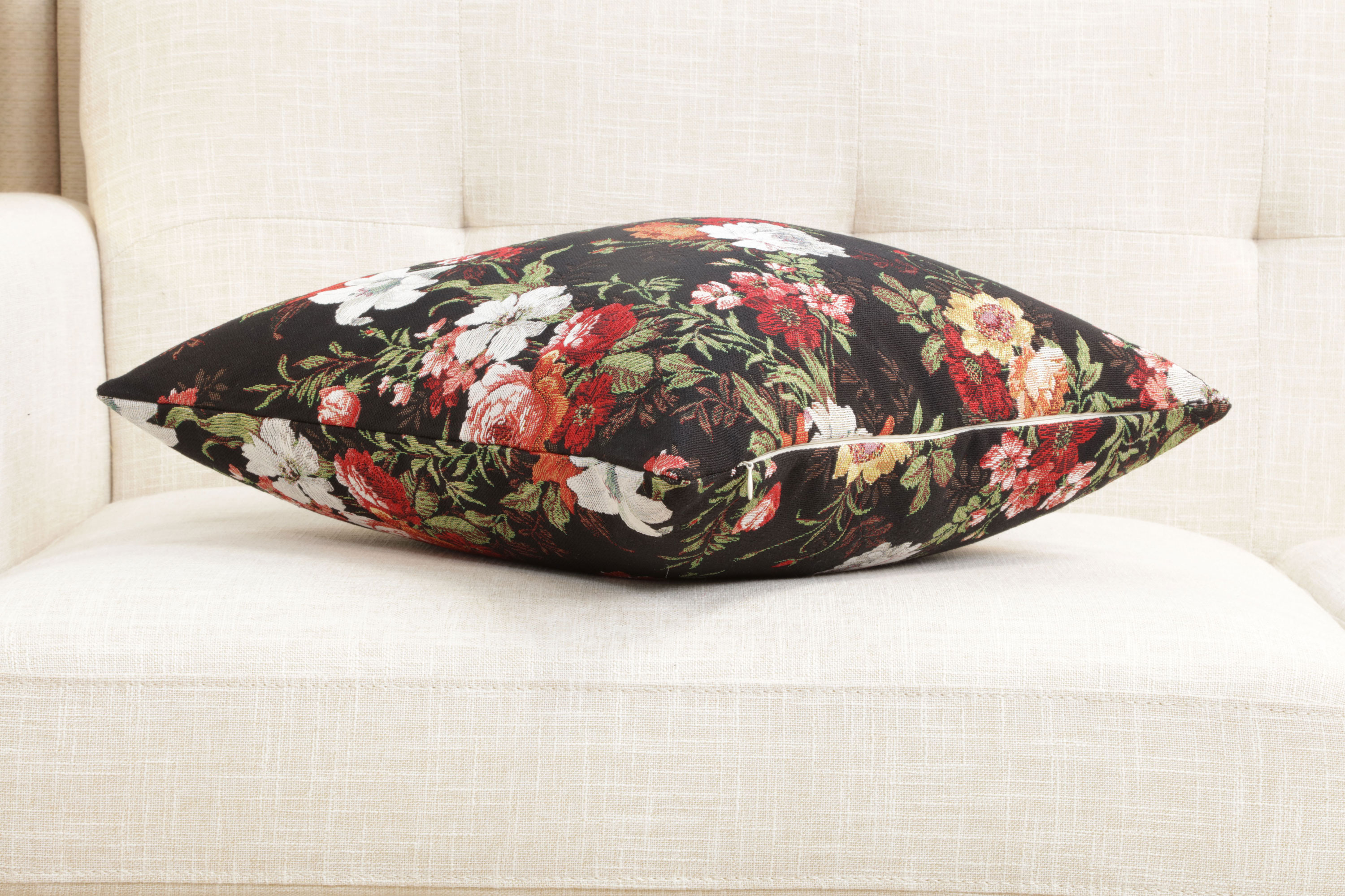Floral Blossom Tapestry Pillow Cover 18x18 Inch Cotton Jacquard Woven Cushion Cover