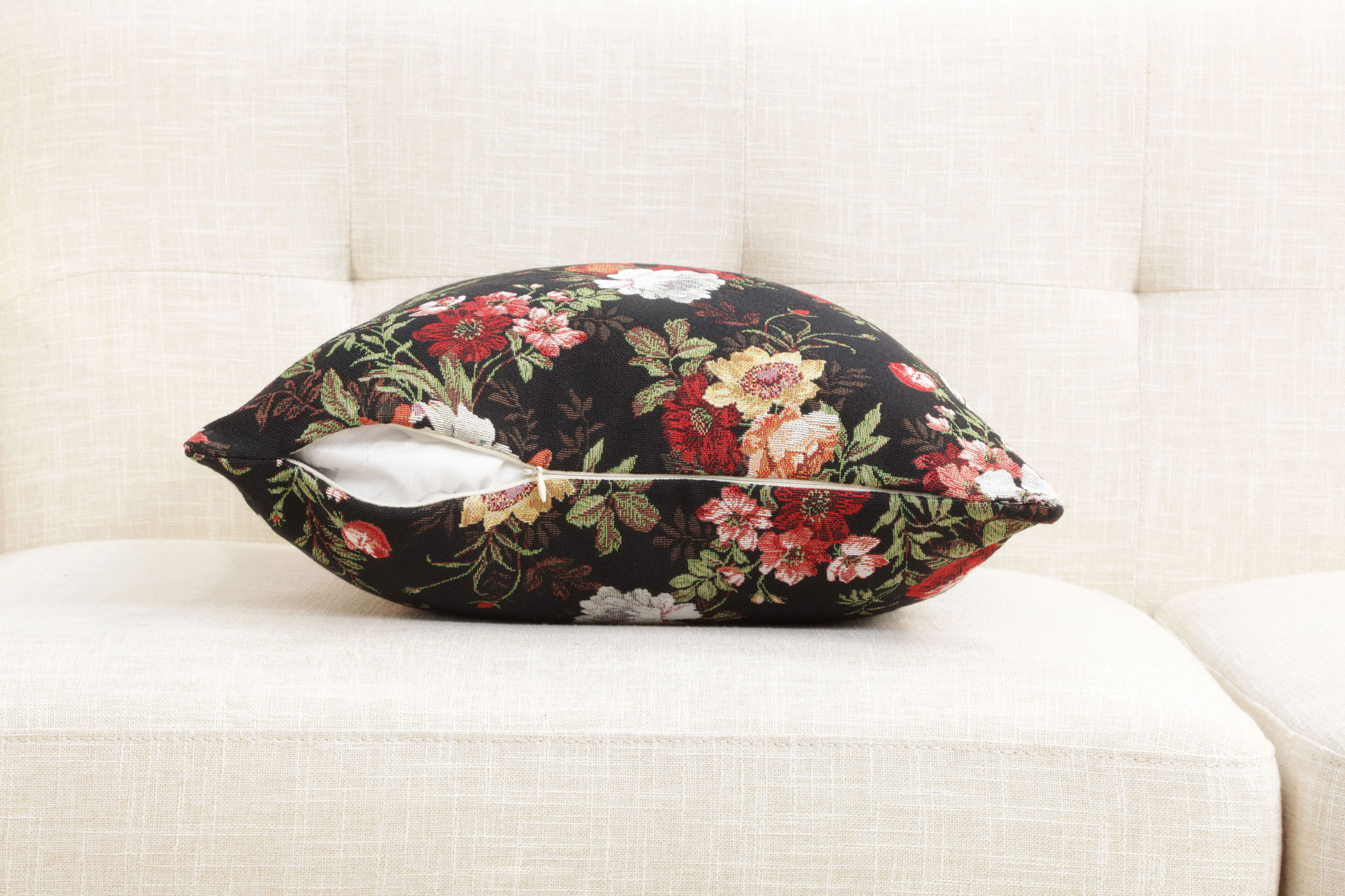 Floral Blossom Tapestry Pillow Cover 18x18 Inch Cotton Jacquard Woven Cushion Cover