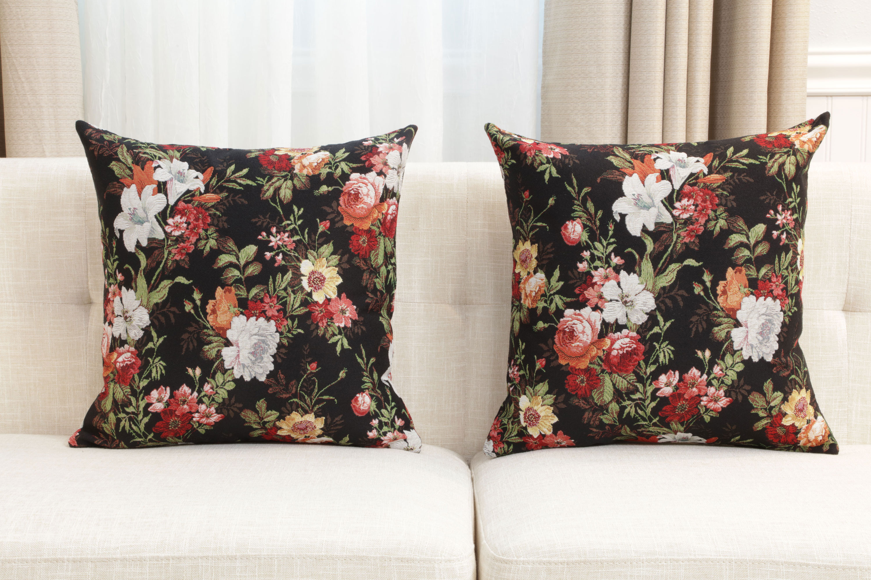 Floral Blossom Tapestry Pillow Cover 18x18 Inch Cotton Jacquard Woven Cushion Cover
