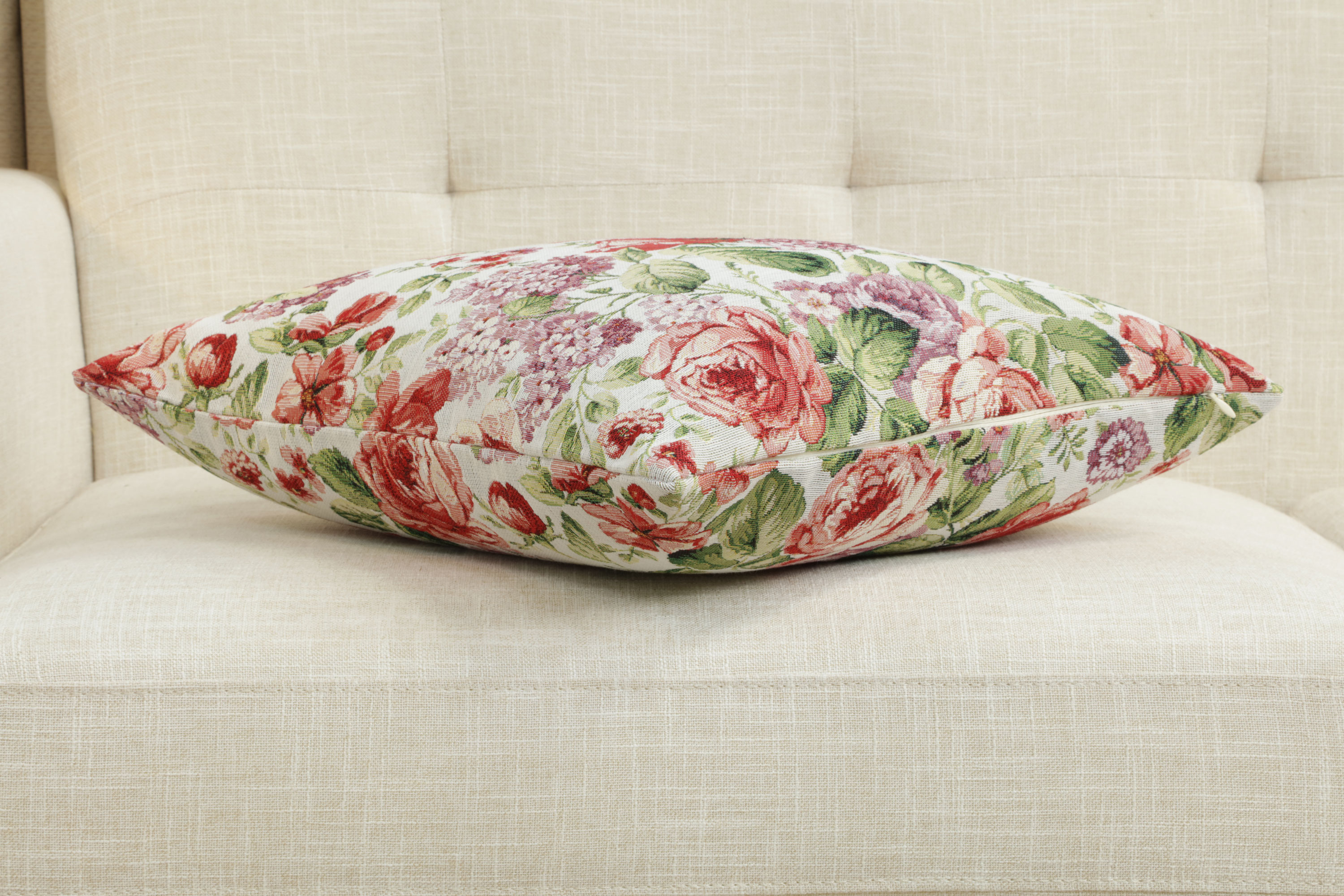 Floral Camellia Tapestry Pillow Cover 18x18 Inch Cotton Jacquard Woven Cushion Cover