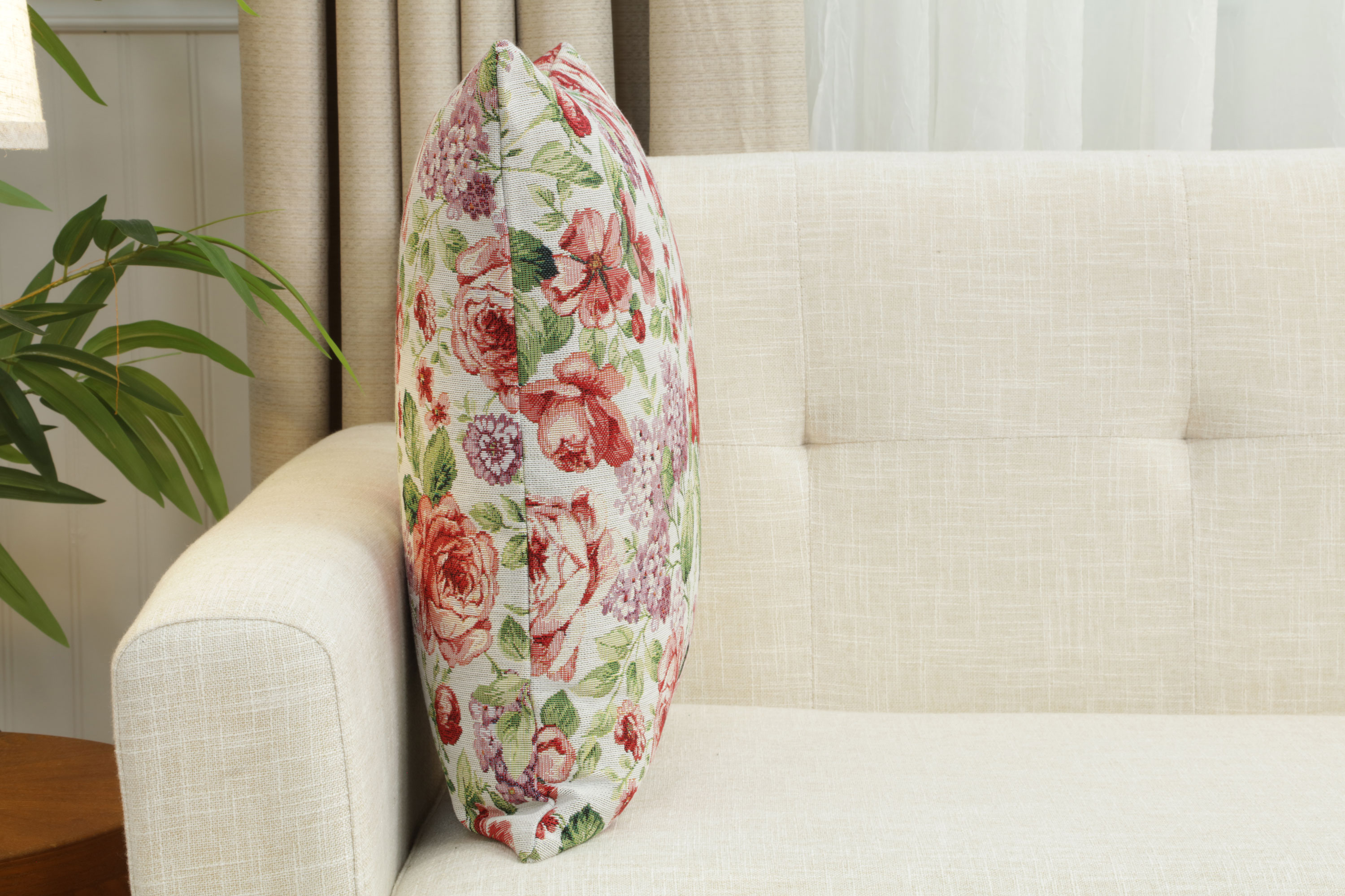 Floral Camellia Tapestry Pillow Cover 18x18 Inch Cotton Jacquard Woven Cushion Cover