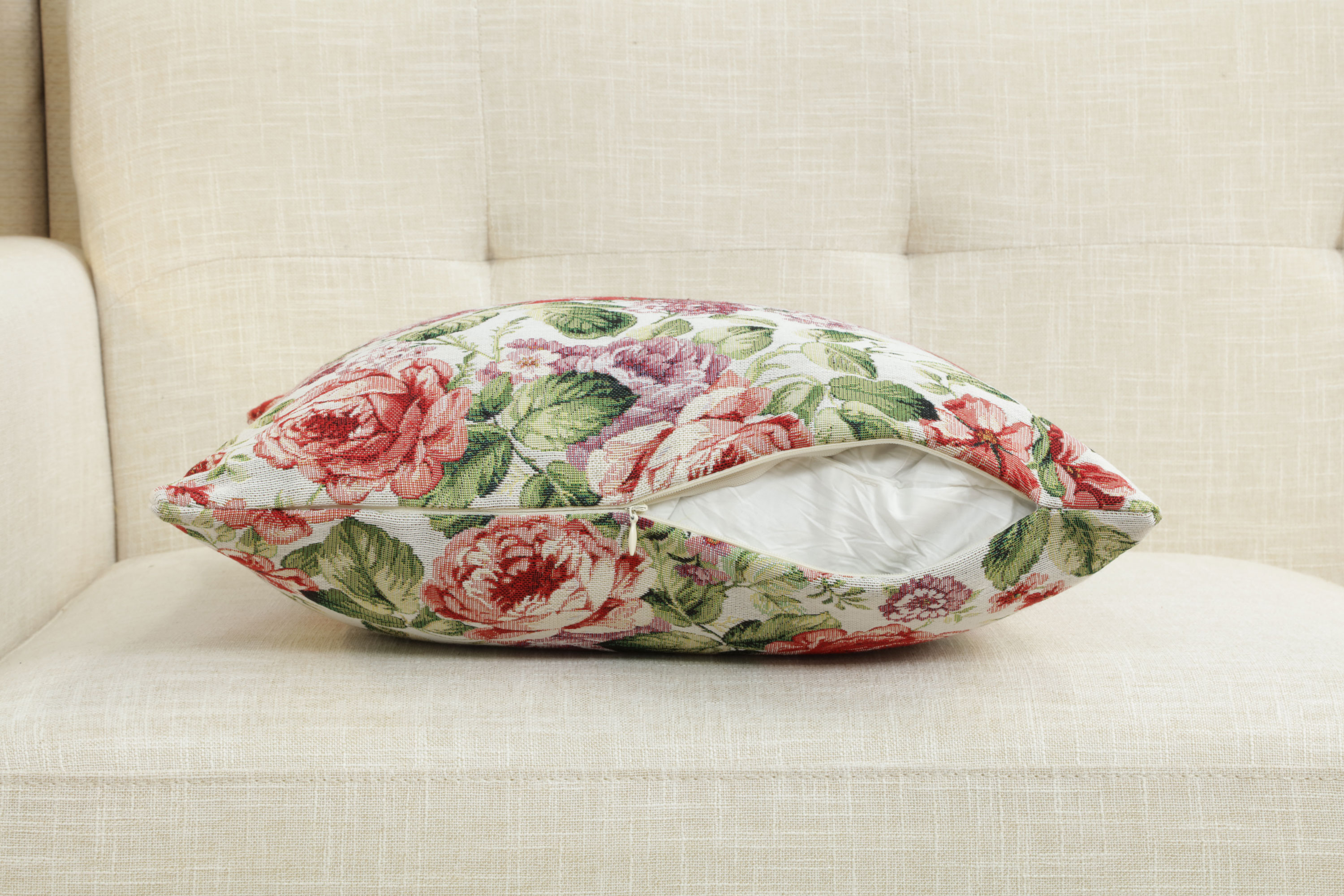 Floral Camellia Tapestry Pillow Cover 18x18 Inch Cotton Jacquard Woven Cushion Cover