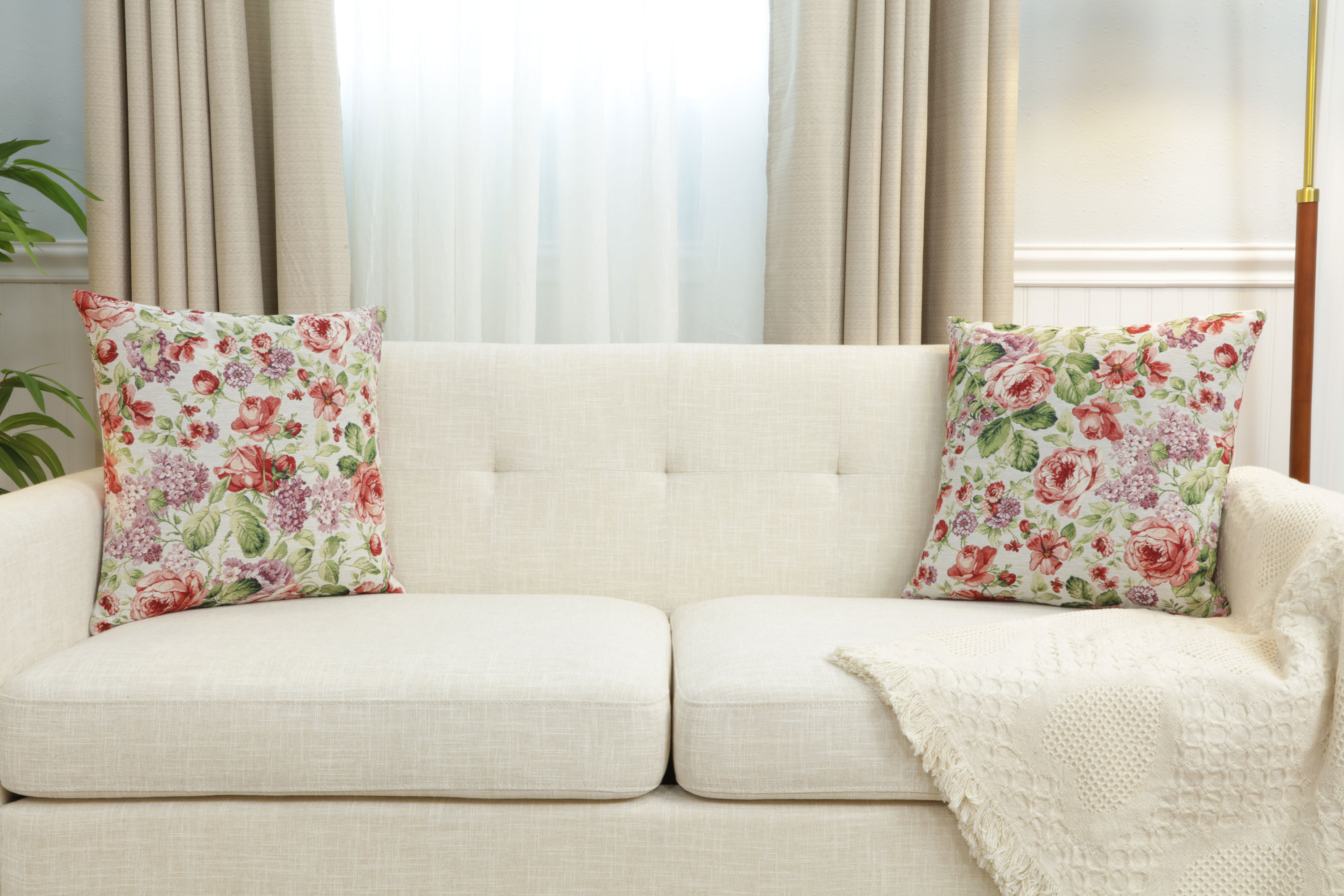 Floral Camellia Tapestry Pillow Cover 18x18 Inch Cotton Jacquard Woven Cushion Cover