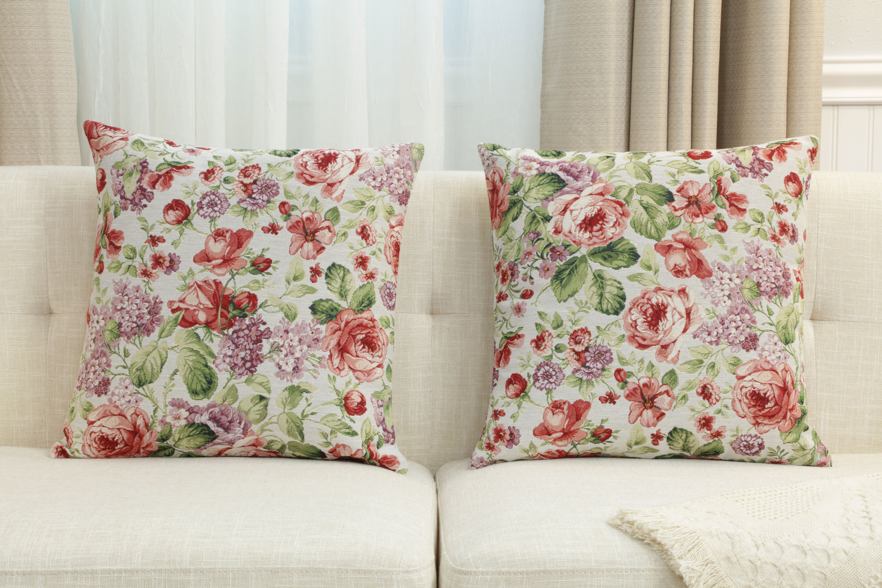 Floral Camellia Tapestry Pillow Cover 18x18 Inch Cotton Jacquard Woven Cushion Cover