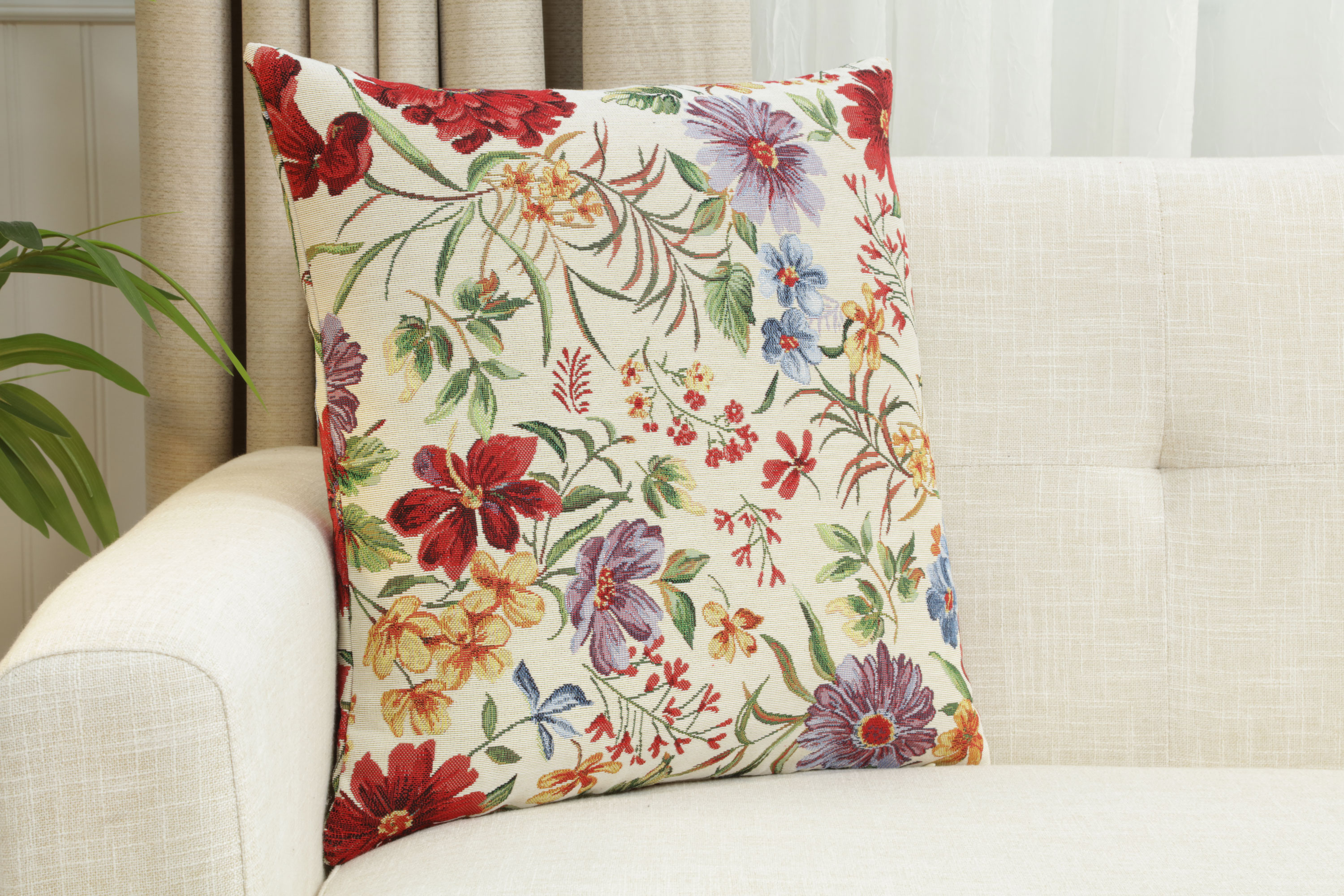 Floral Caroline Tapestry Pillow Cover 18x18 Inch Cotton Jacquard Woven Cushion Cover