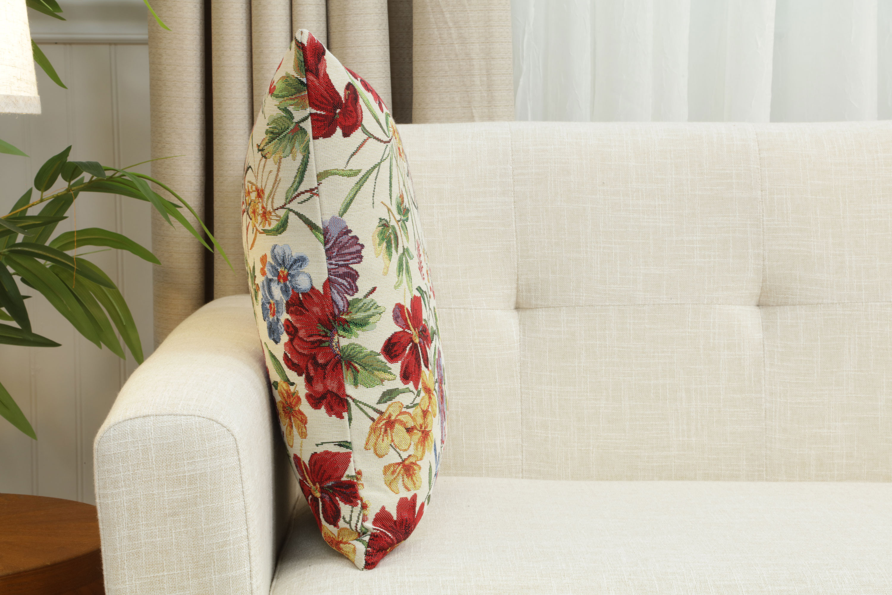 Floral Caroline Tapestry Pillow Cover 18x18 Inch Cotton Jacquard Woven Cushion Cover
