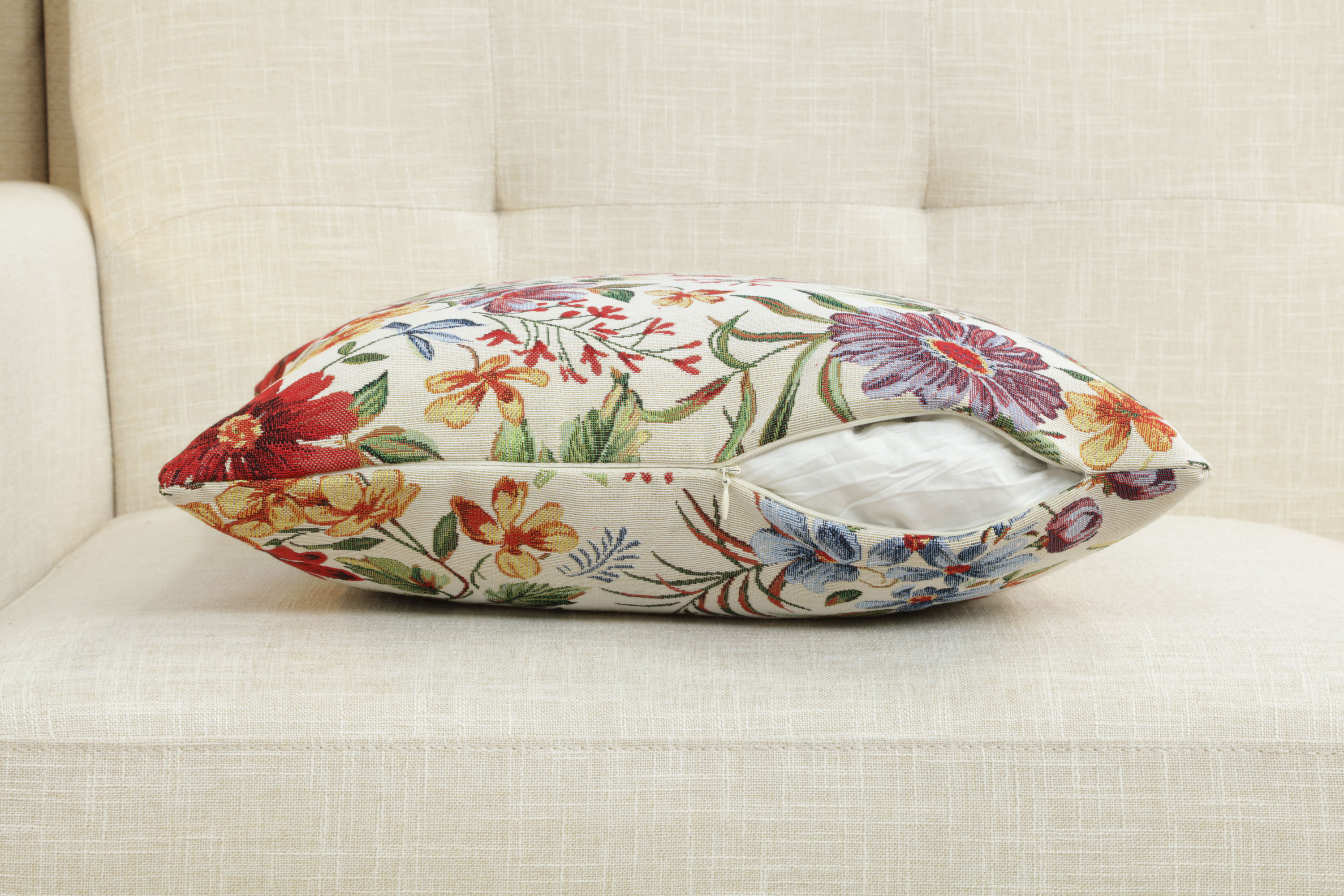 Floral Caroline Tapestry Pillow Cover 18x18 Inch Cotton Jacquard Woven Cushion Cover
