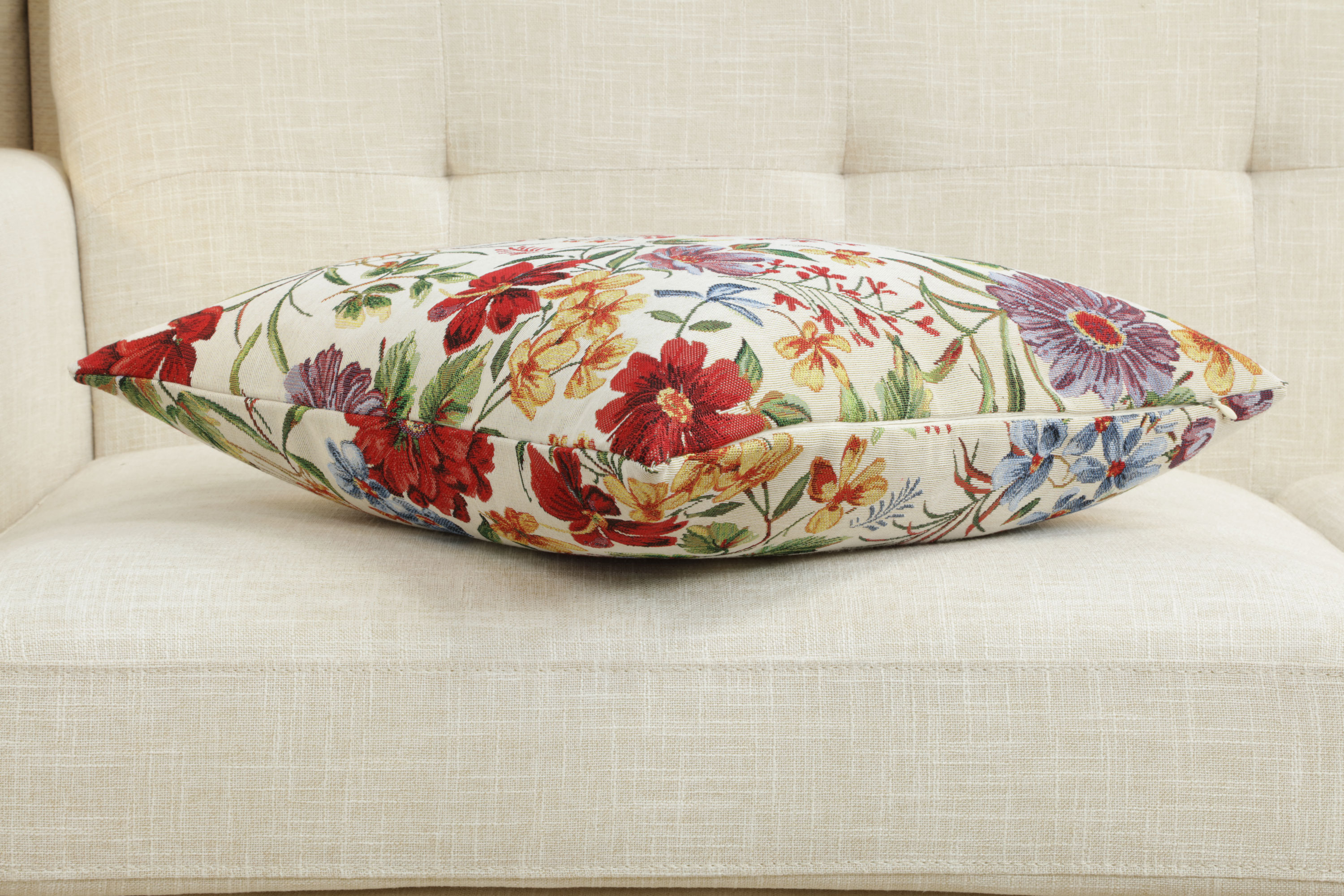 Floral Caroline Tapestry Pillow Cover 18x18 Inch Cotton Jacquard Woven Cushion Cover