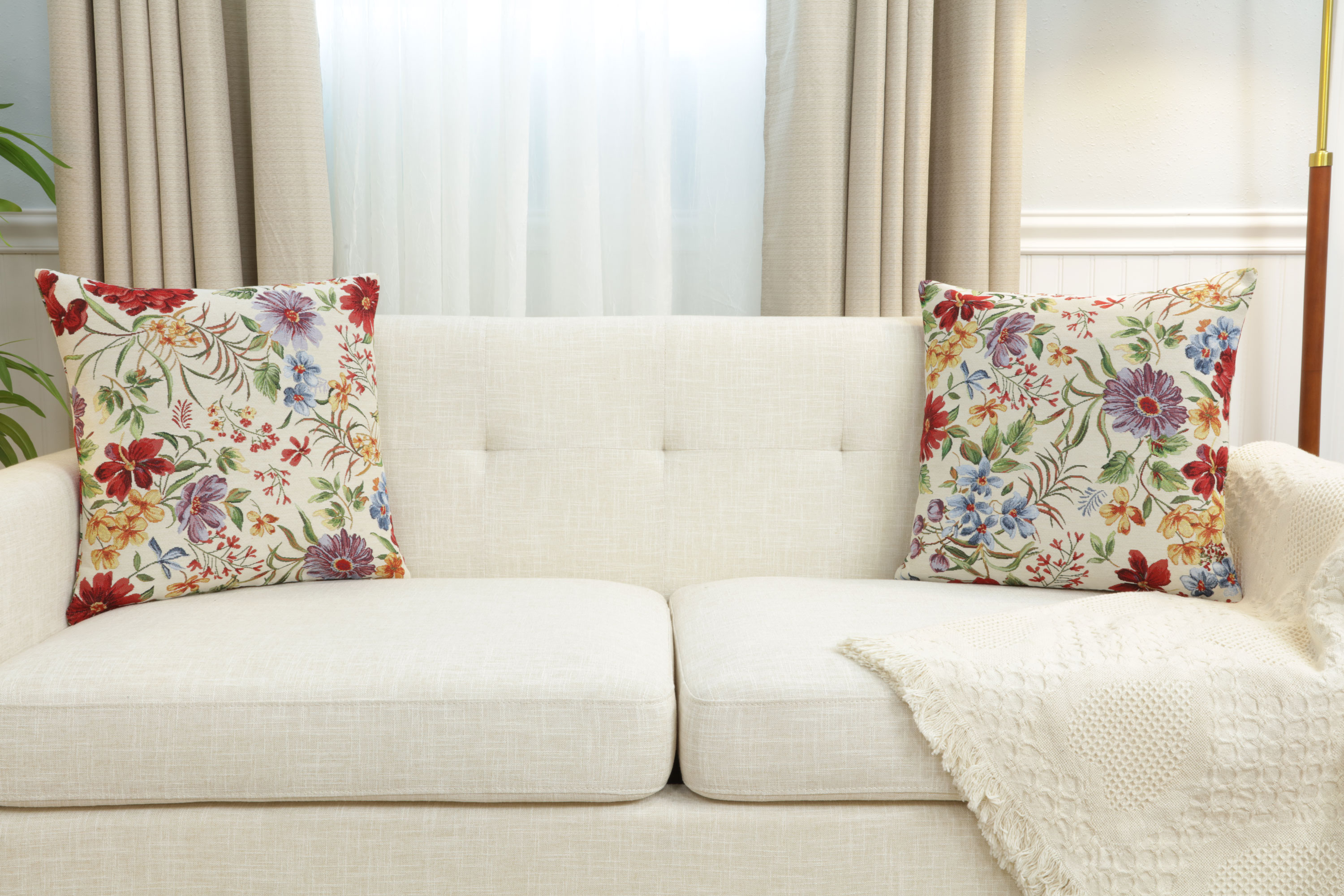 Floral Caroline Tapestry Pillow Cover 18x18 Inch Cotton Jacquard Woven Cushion Cover