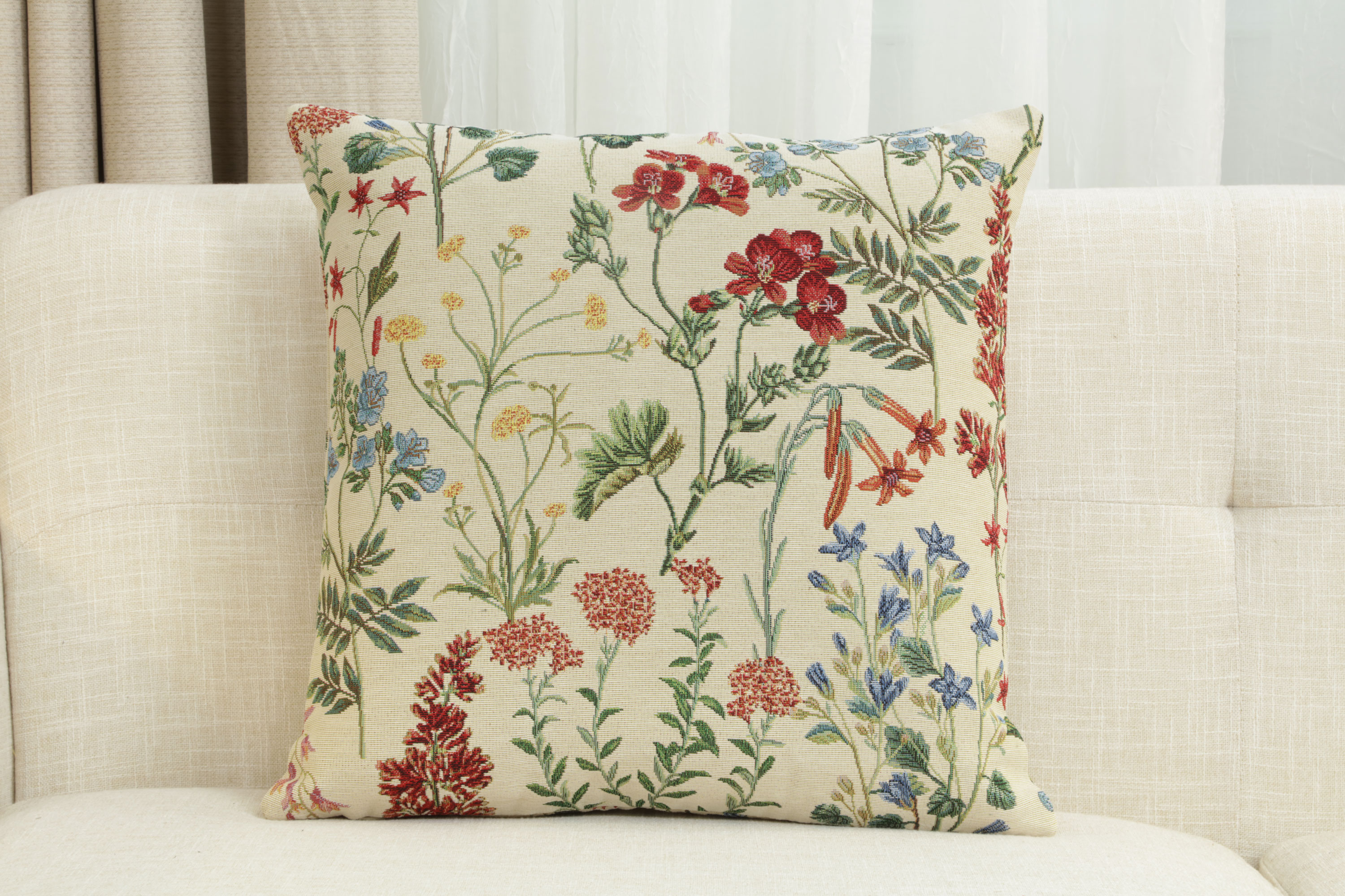 Floral Gabi Tapestry Pillow Cover 18x18 Inch Cotton Jacquard Woven Cushion Cover