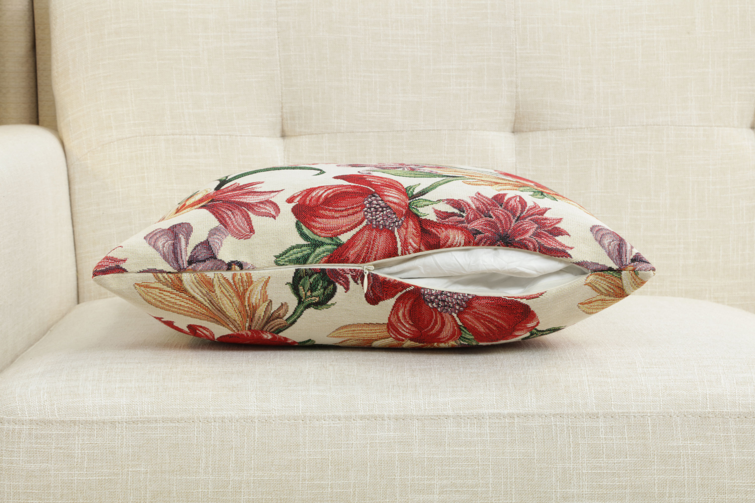 Floral Iris Blossoms Tapestry Pillow Cover 18x18 Inch Cotton Jacquard Woven Cushion Cover