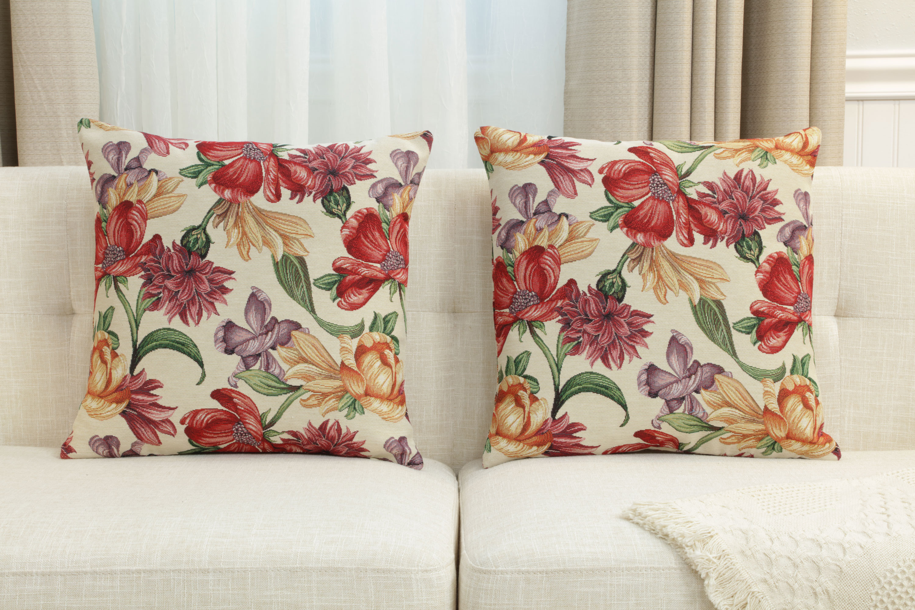 Floral Iris Blossoms Tapestry Pillow Cover 18x18 Inch Cotton Jacquard Woven Cushion Cover