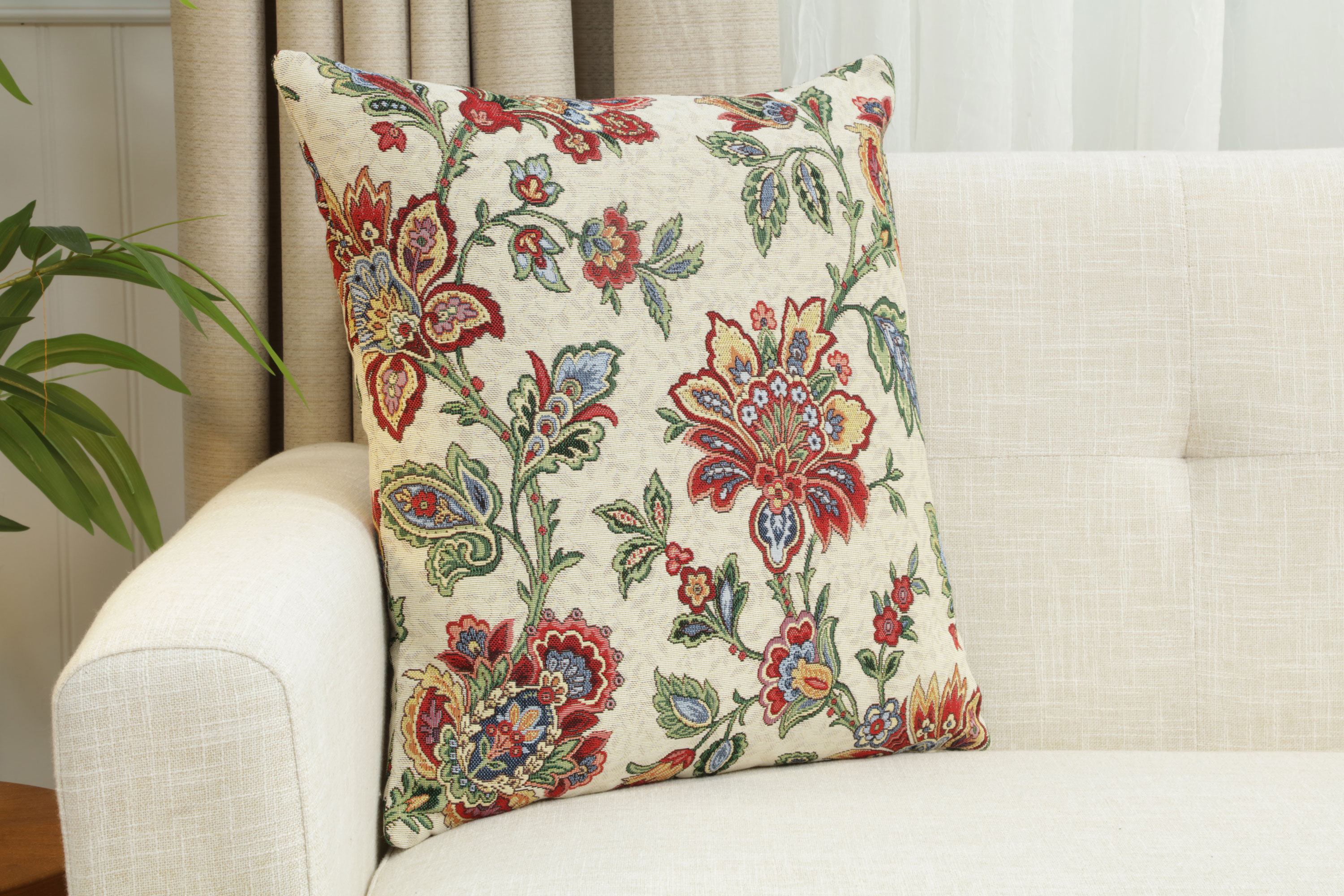 Shaila Floral European Tapestry Pillow Cover 18x18 Inch Cotton Jacquard Woven Cushion Cover