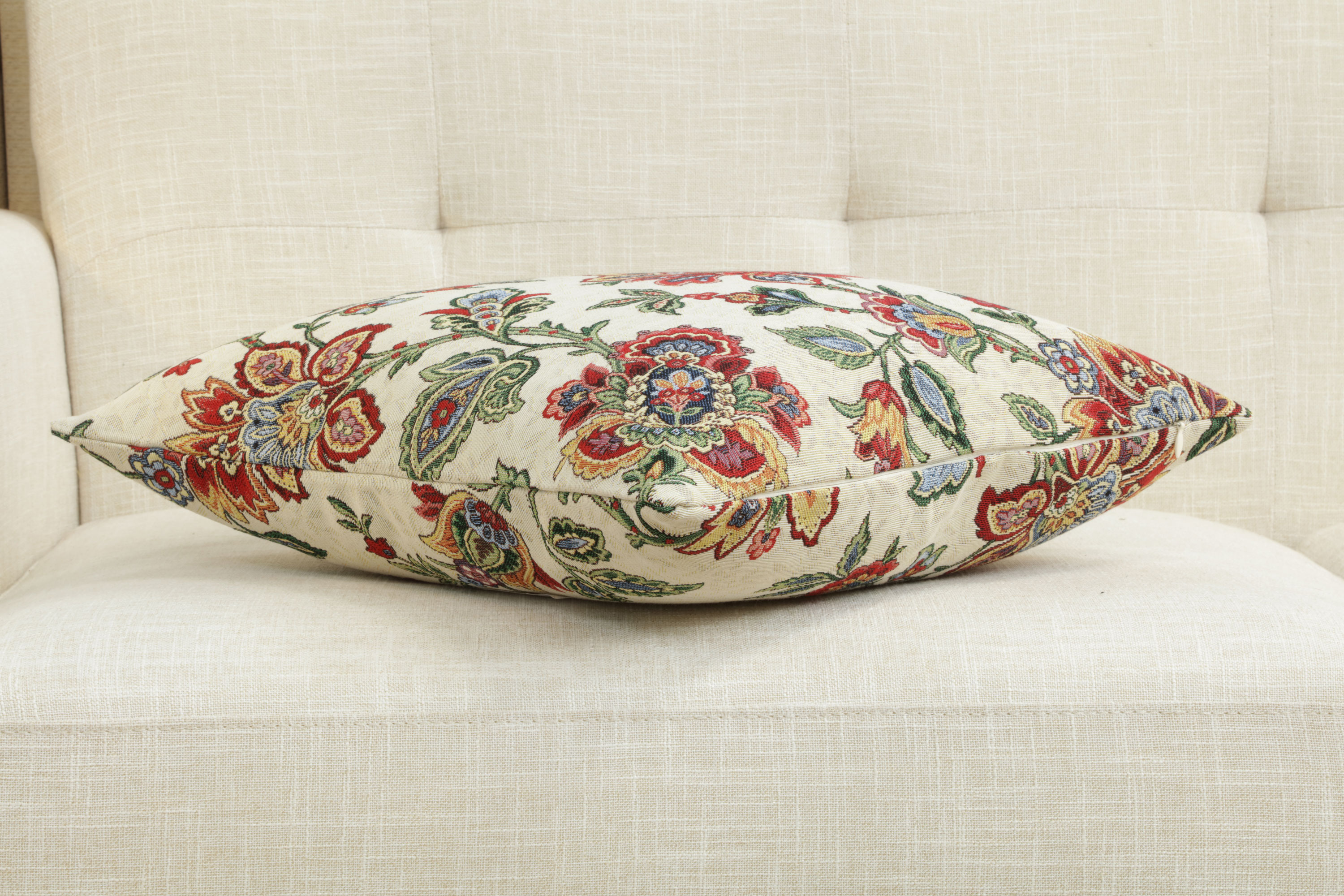 Shaila Floral European Tapestry Pillow Cover 18x18 Inch Cotton Jacquard Woven Cushion Cover