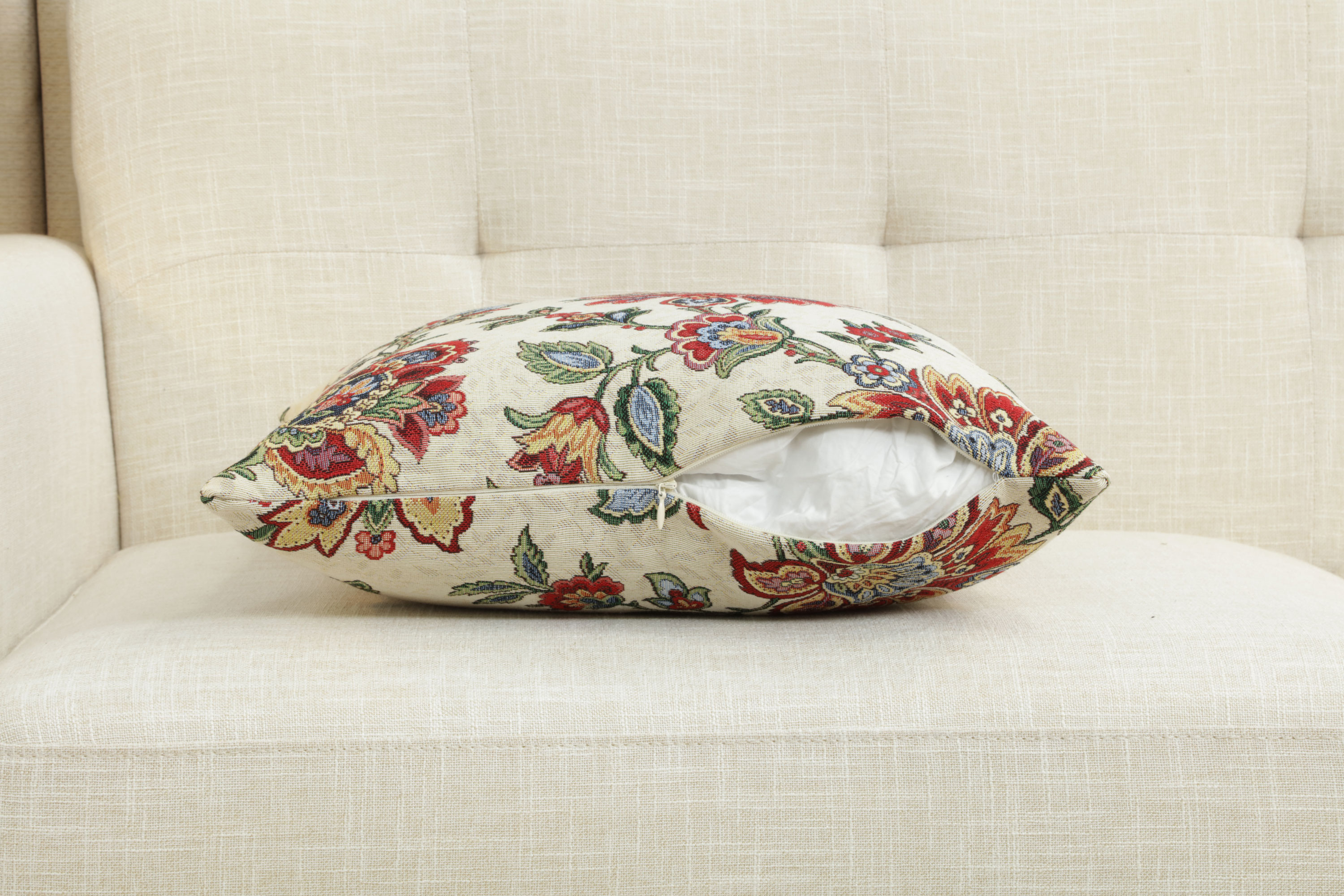 Shaila Floral European Tapestry Pillow Cover 18x18 Inch Cotton Jacquard Woven Cushion Cover