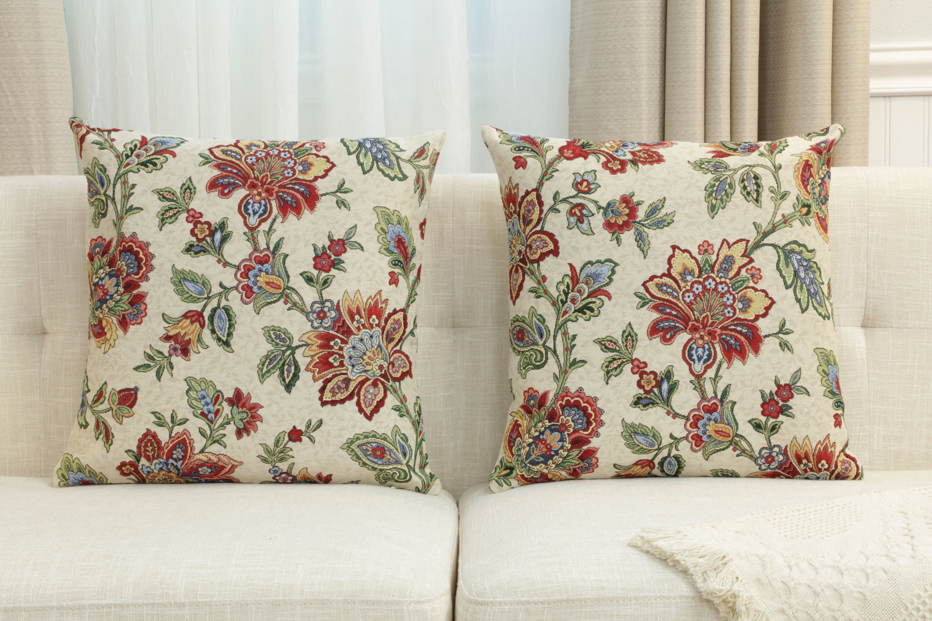 Shaila Floral European Tapestry Pillow Cover 18x18 Inch Cotton Jacquard Woven Cushion Cover