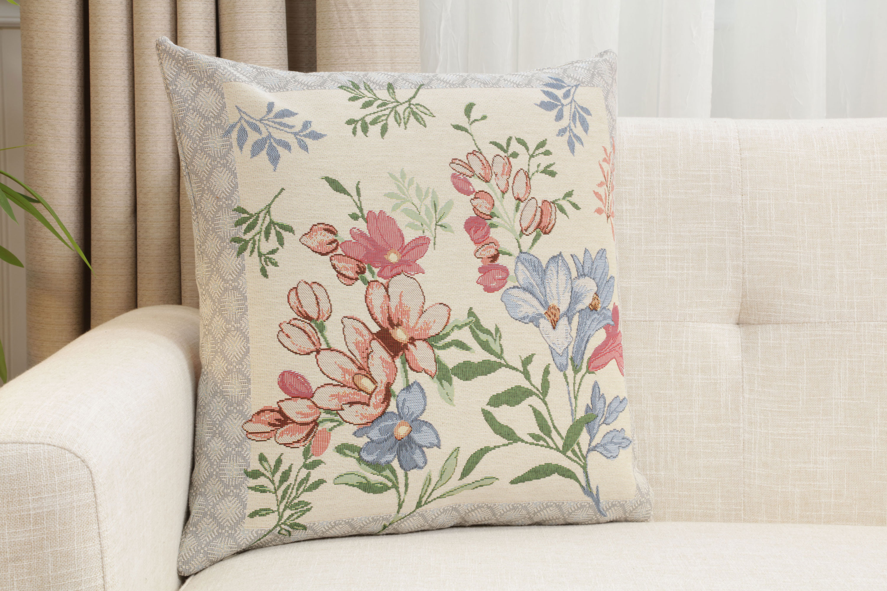 Floral Daisy Tapestry Pillow Cover 18x18 Inch Cotton Jacquard Woven Cushion Cover