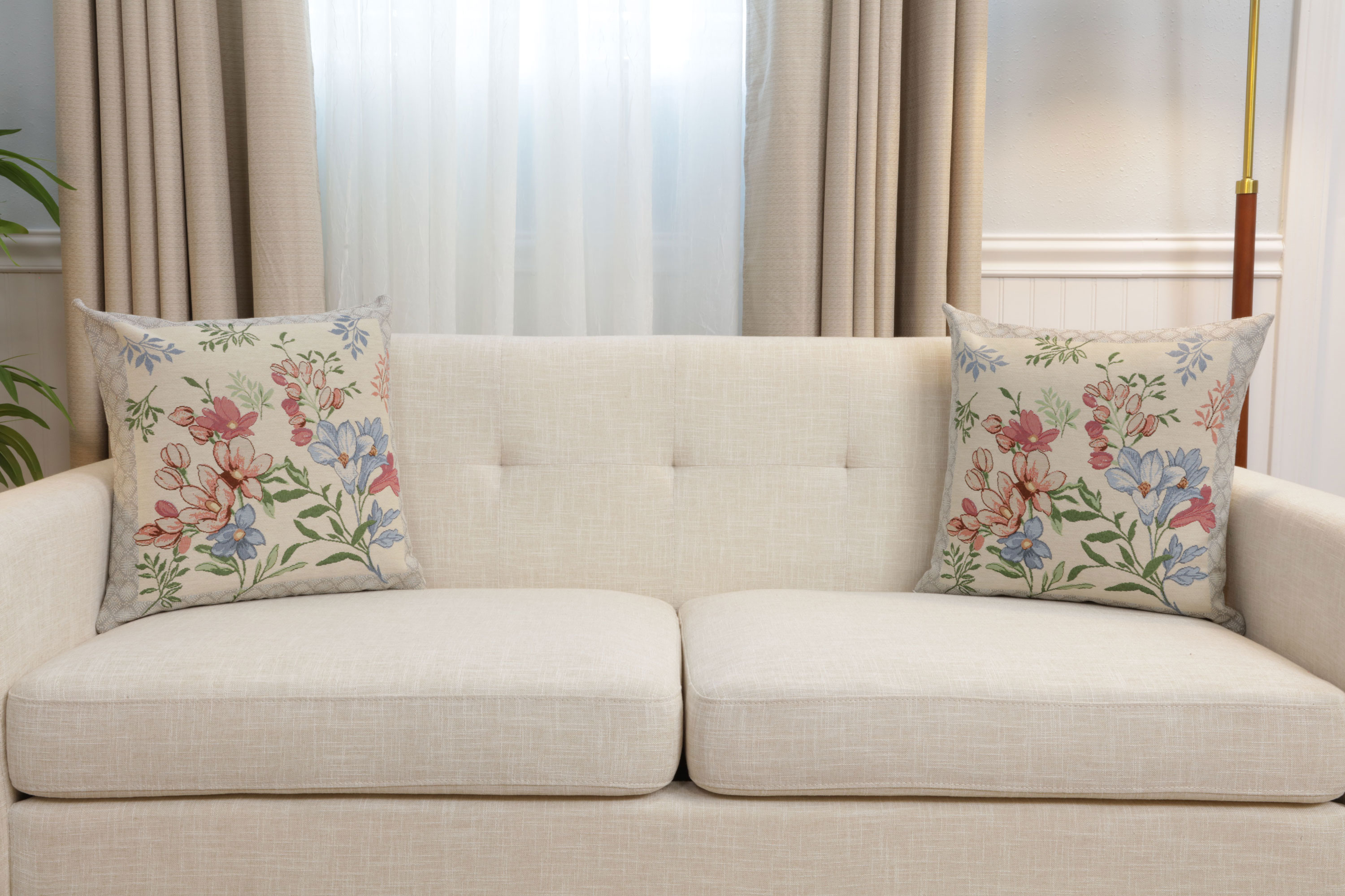 Floral Daisy Tapestry Pillow Cover 18x18 Inch Cotton Jacquard Woven Cushion Cover