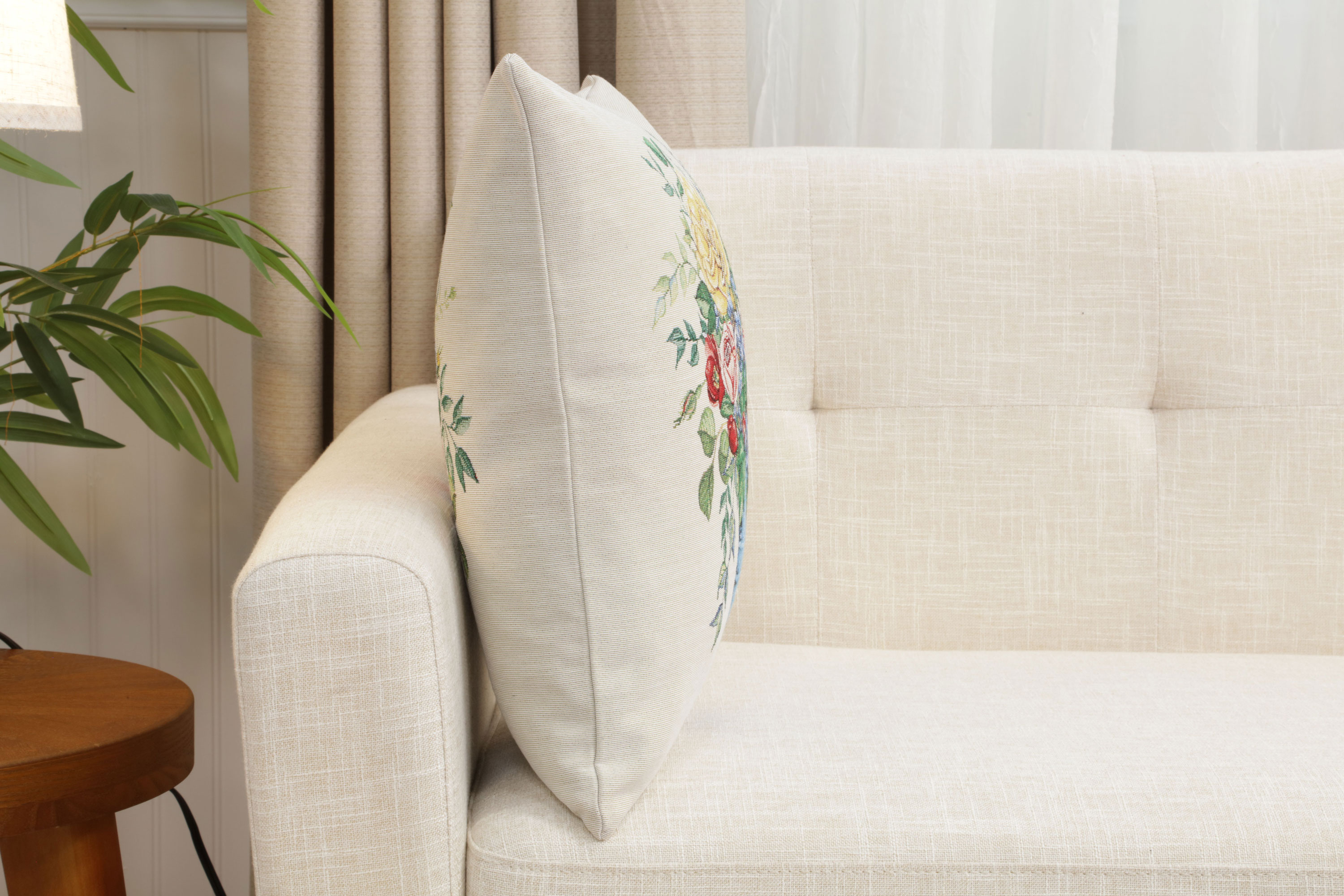 Floral Amberblue Tapestry Pillow Cover 18x18 Inch Cotton Jacquard Woven Cushion Cover
