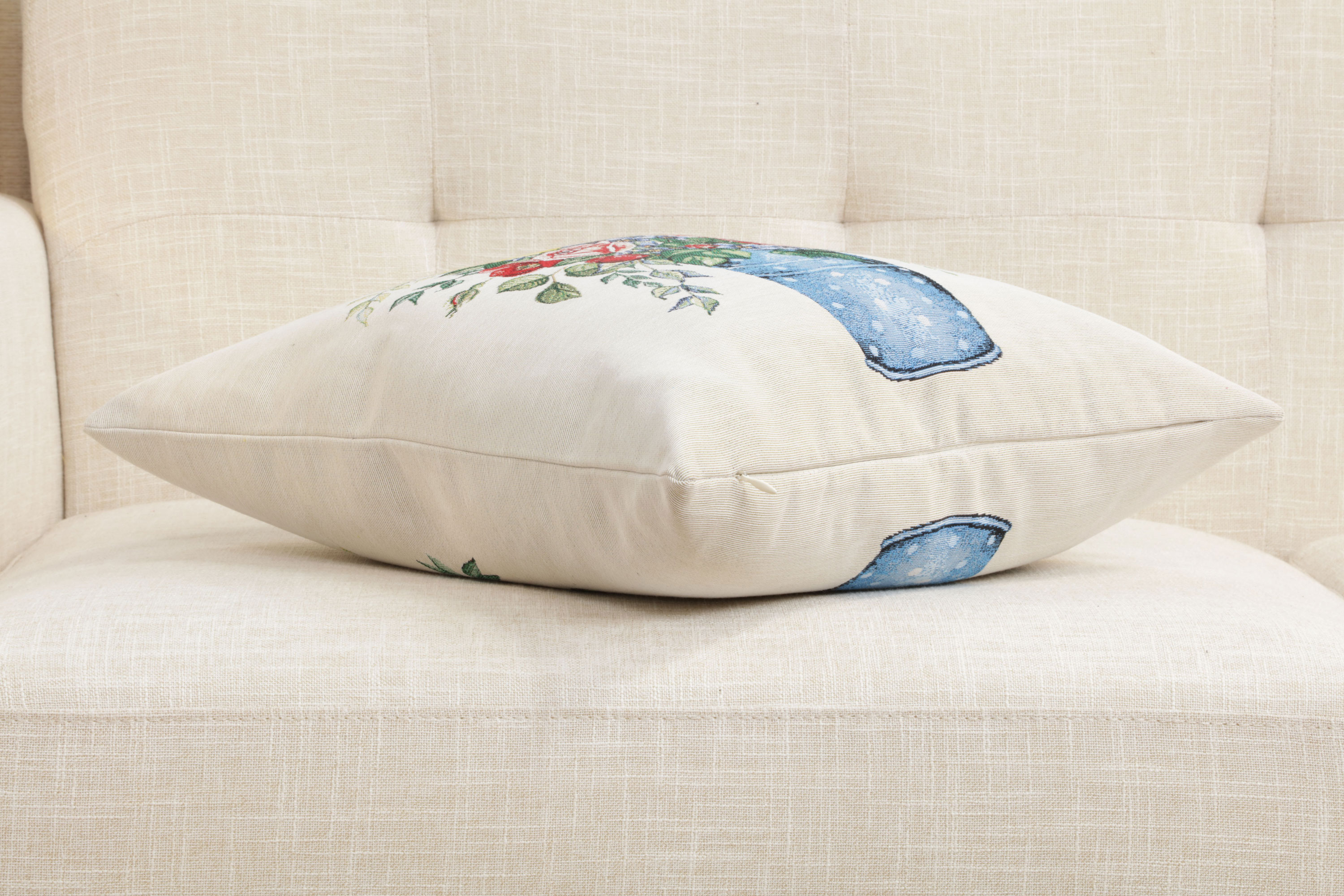 Floral Amberblue Tapestry Pillow Cover 18x18 Inch Cotton Jacquard Woven Cushion Cover