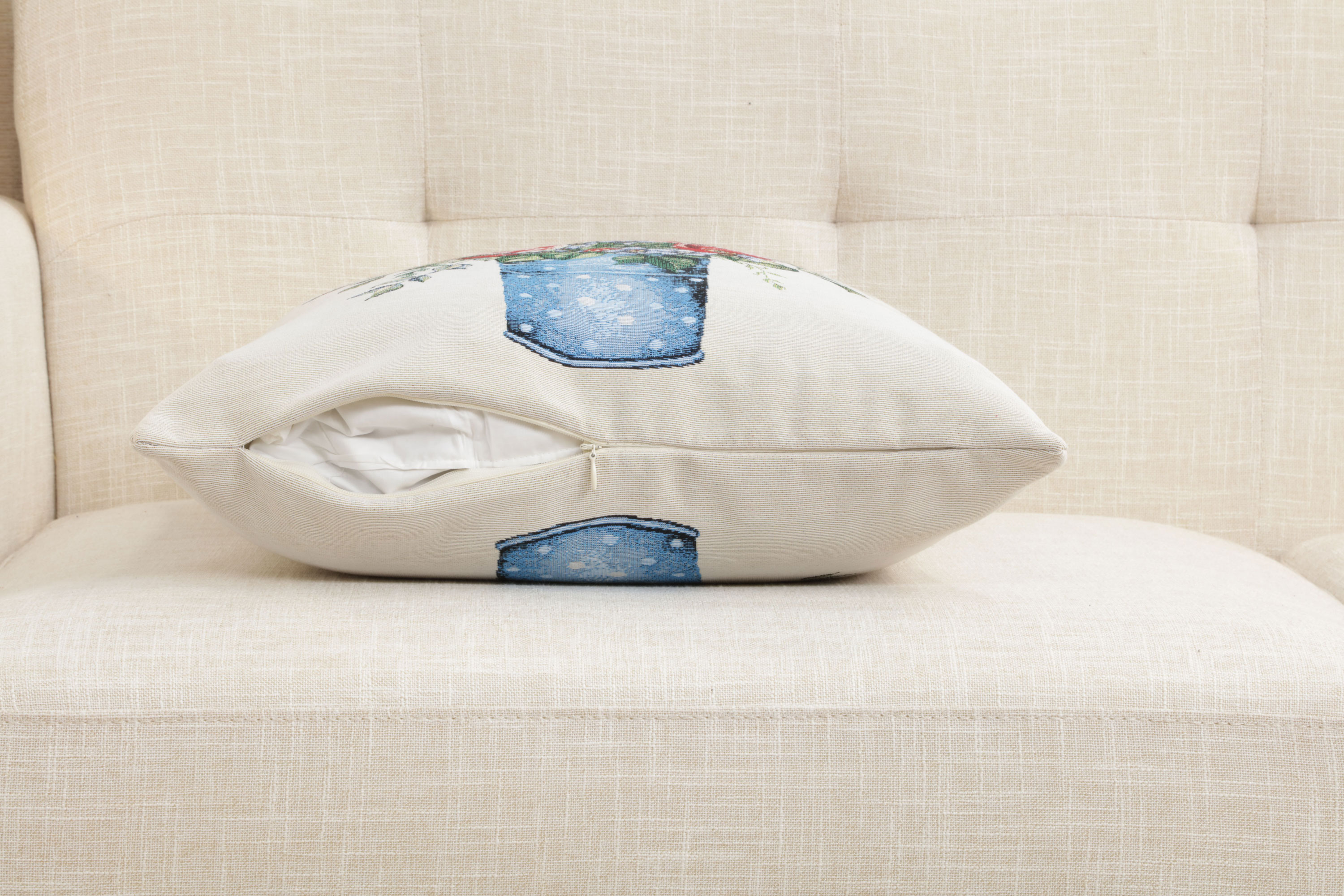 Floral Amberblue Tapestry Pillow Cover 18x18 Inch Cotton Jacquard Woven Cushion Cover