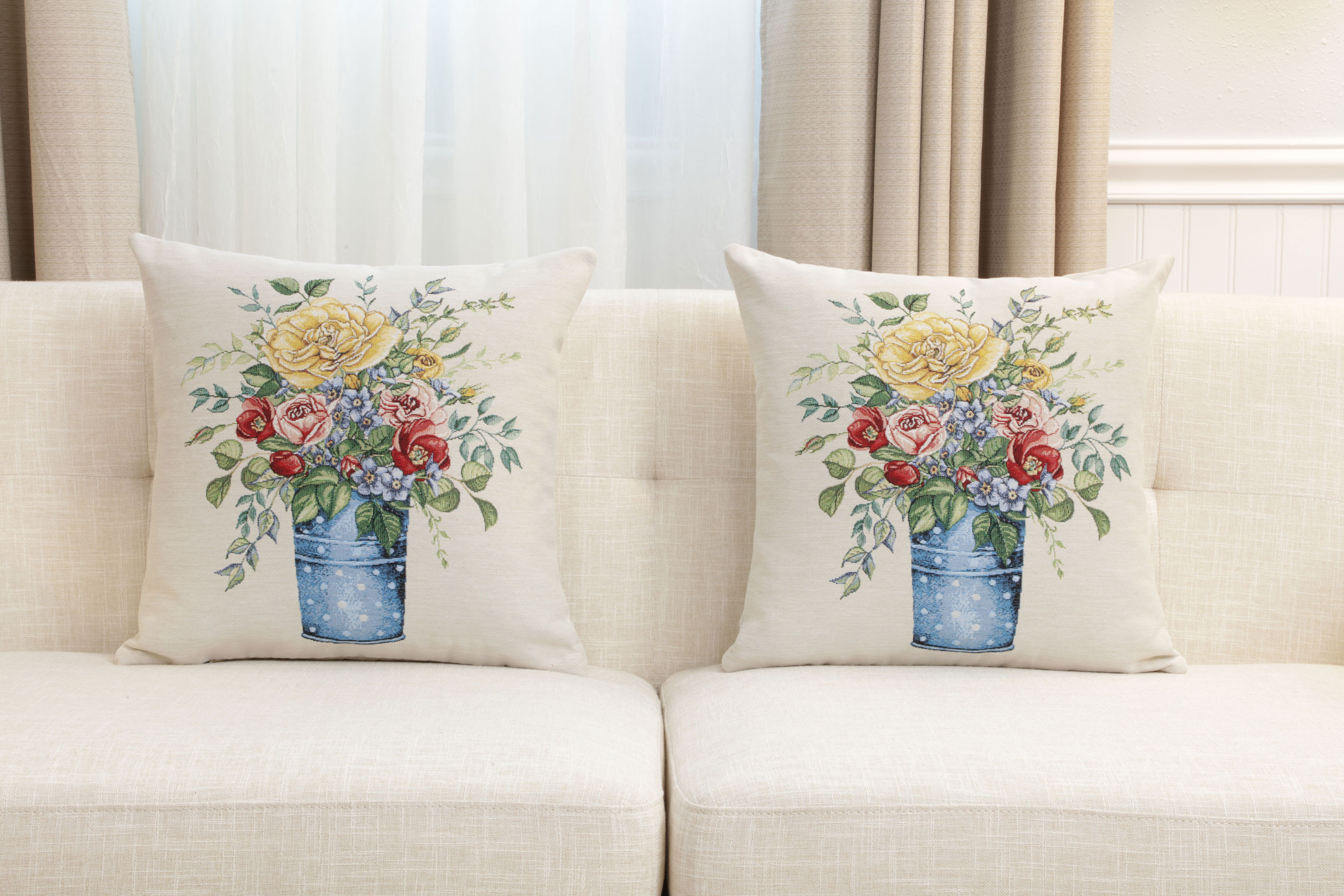 Floral Amberblue Tapestry Pillow Cover 18x18 Inch Cotton Jacquard Woven Cushion Cover
