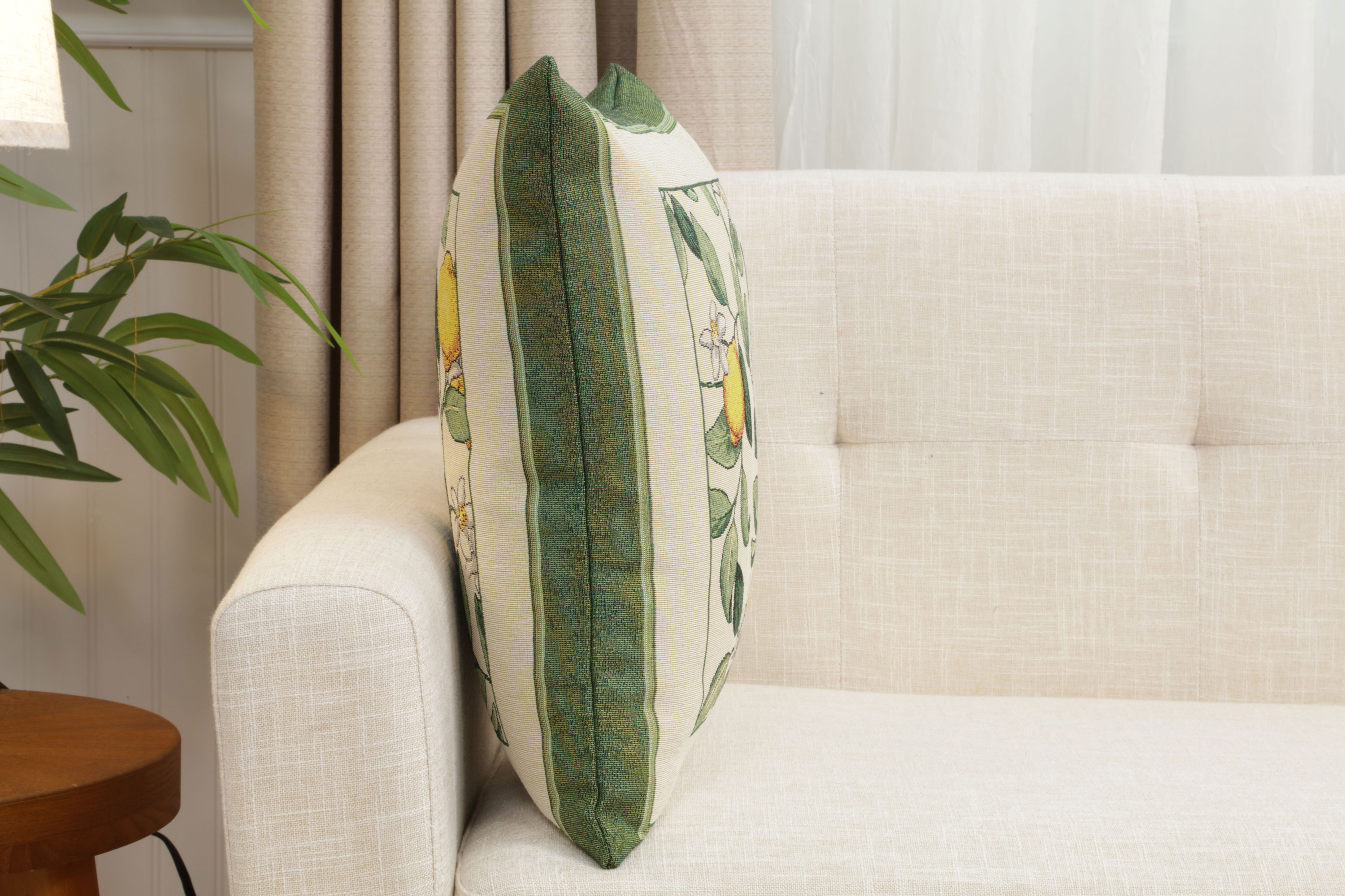 Floral Lemon Tapestry Pillow Cover 18x18 Inch Cotton Jacquard Woven Cushion Cover
