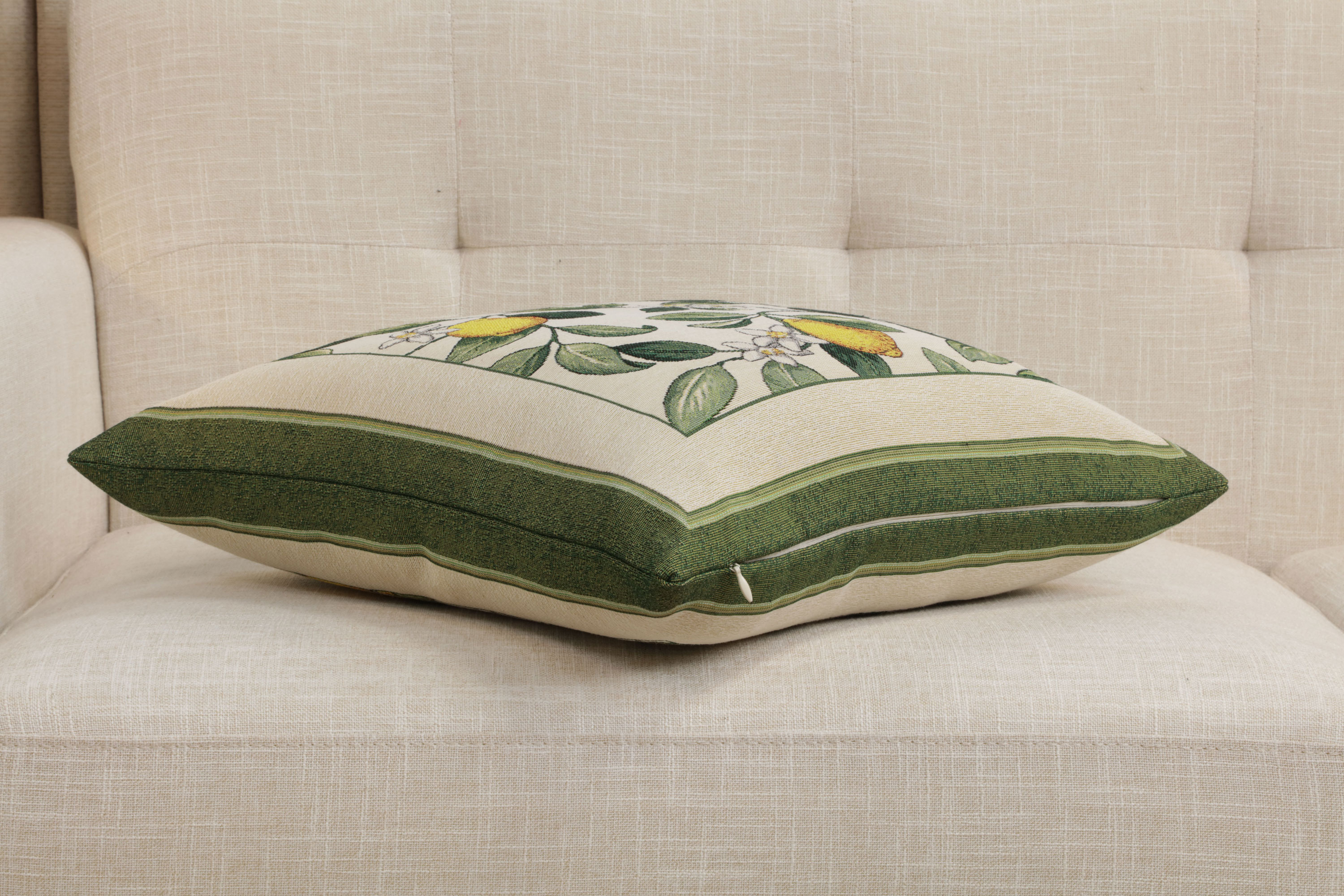 Floral Lemon Tapestry Pillow Cover 18x18 Inch Cotton Jacquard Woven Cushion Cover