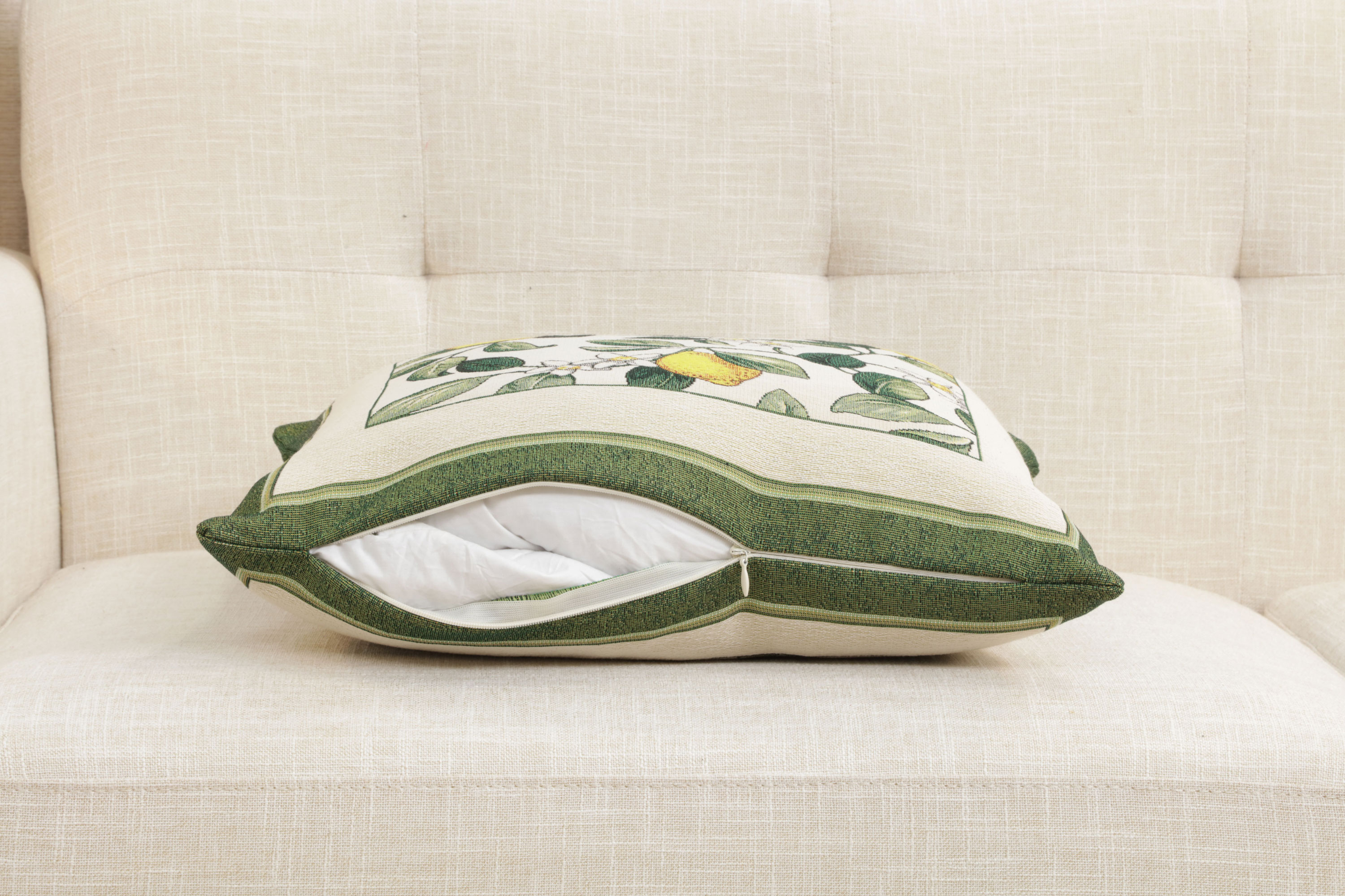 Floral Lemon Tapestry Pillow Cover 18x18 Inch Cotton Jacquard Woven Cushion Cover