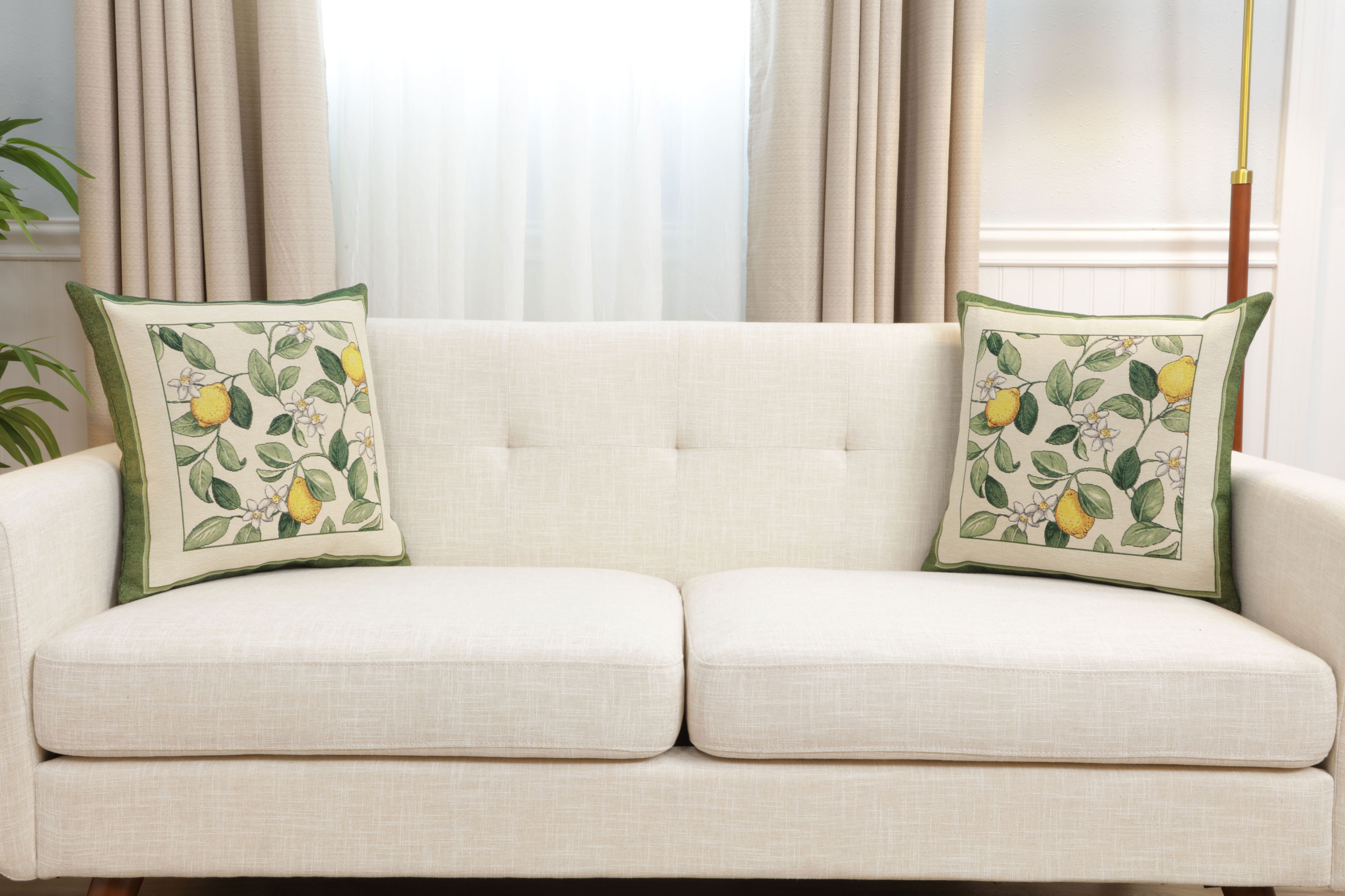 Floral Lemon Tapestry Pillow Cover 18x18 Inch Cotton Jacquard Woven Cushion Cover