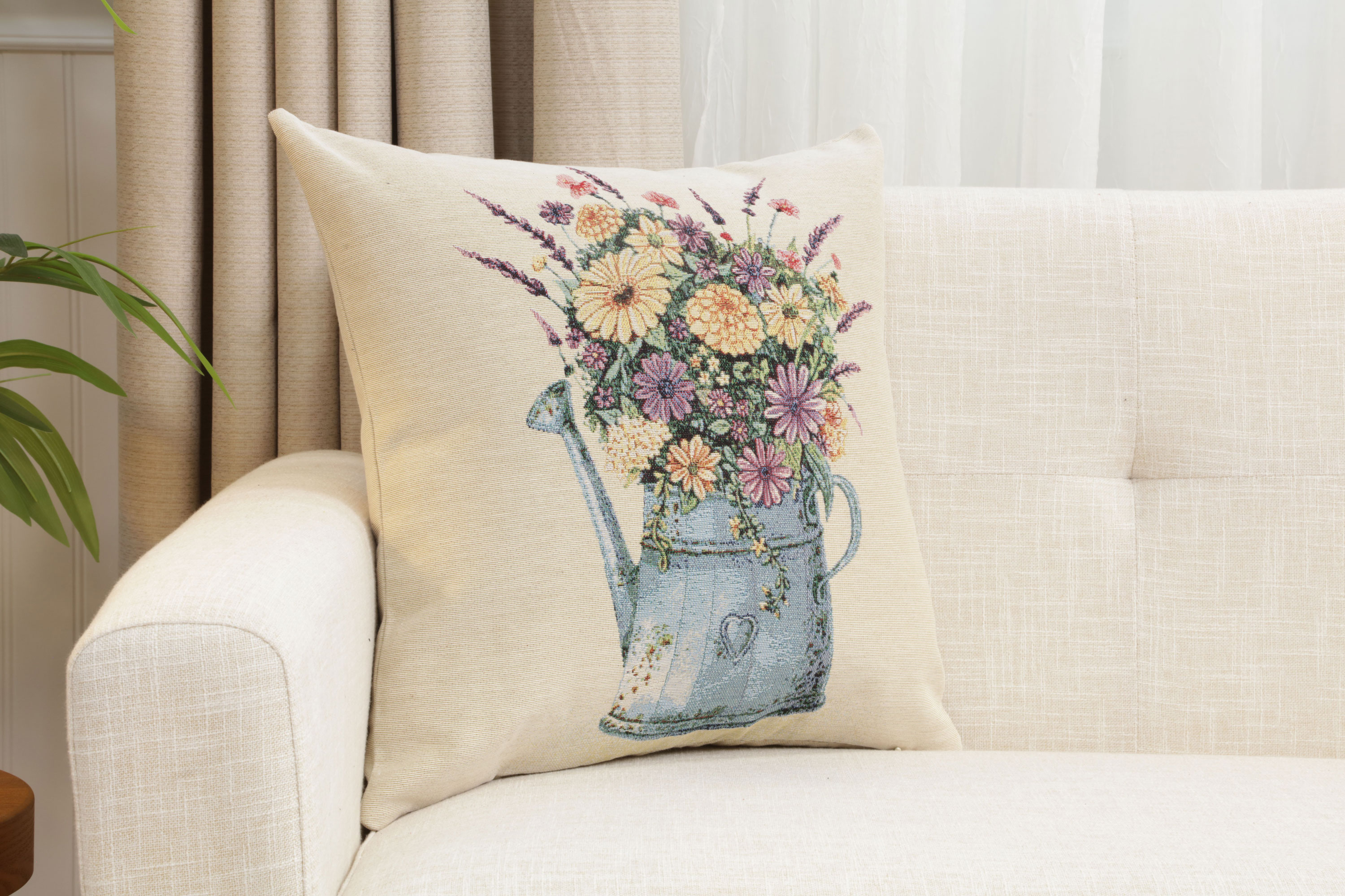 Floral Vintage Tapestry Pillow Cover 18x18 Inch Cotton Jacquard Woven Cushion Cover