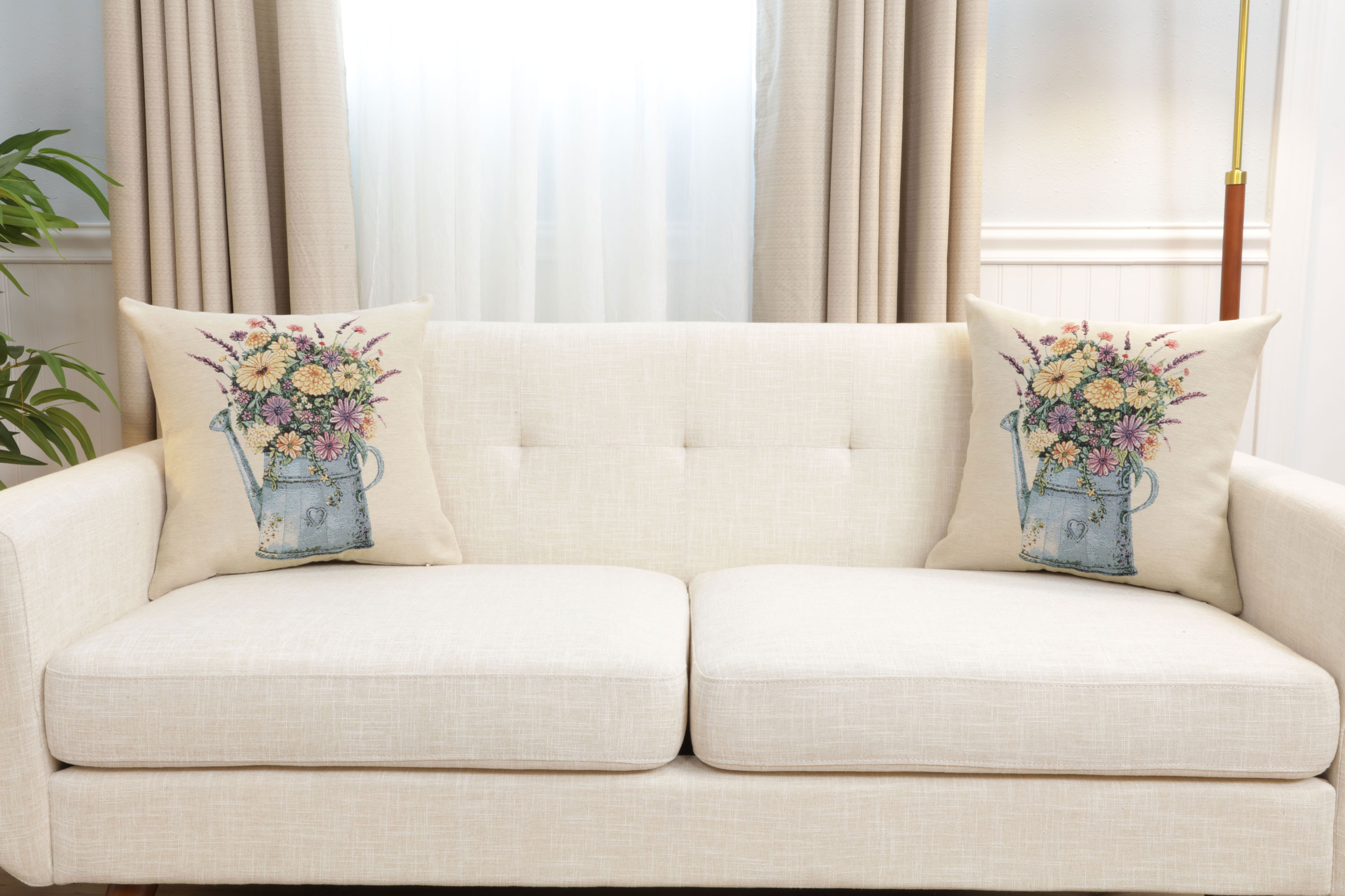 Floral Vintage Tapestry Pillow Cover 18x18 Inch Cotton Jacquard Woven Cushion Cover