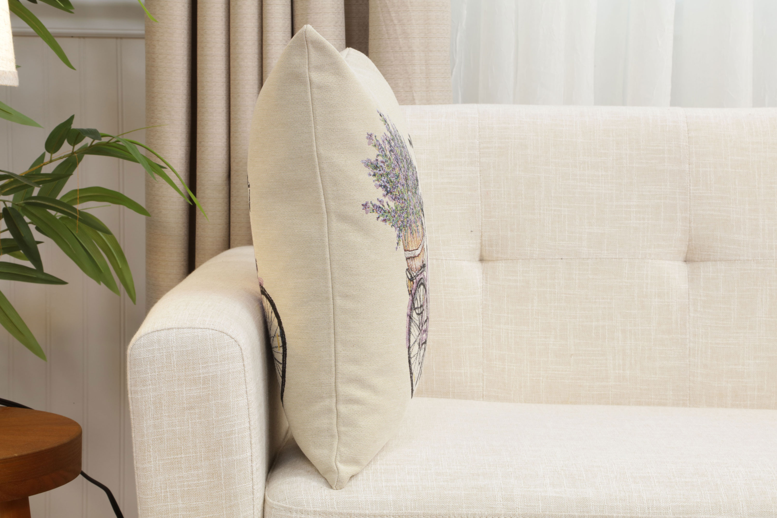 Floral Bike with Lavender Tapestry Pillow Cover 18x18 Inch Cotton Jacquard Woven Cushion Cover