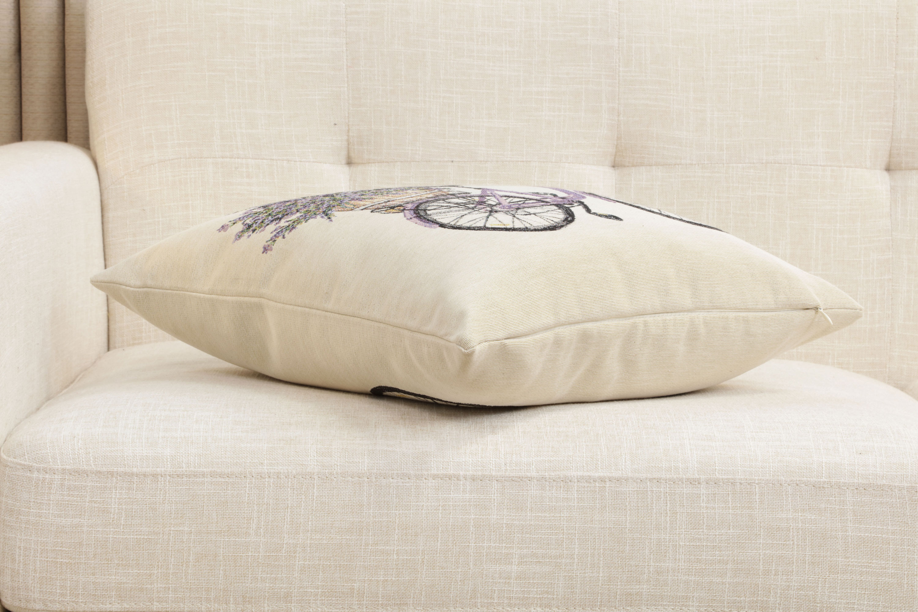 Floral Bike with Lavender Tapestry Pillow Cover 18x18 Inch Cotton Jacquard Woven Cushion Cover