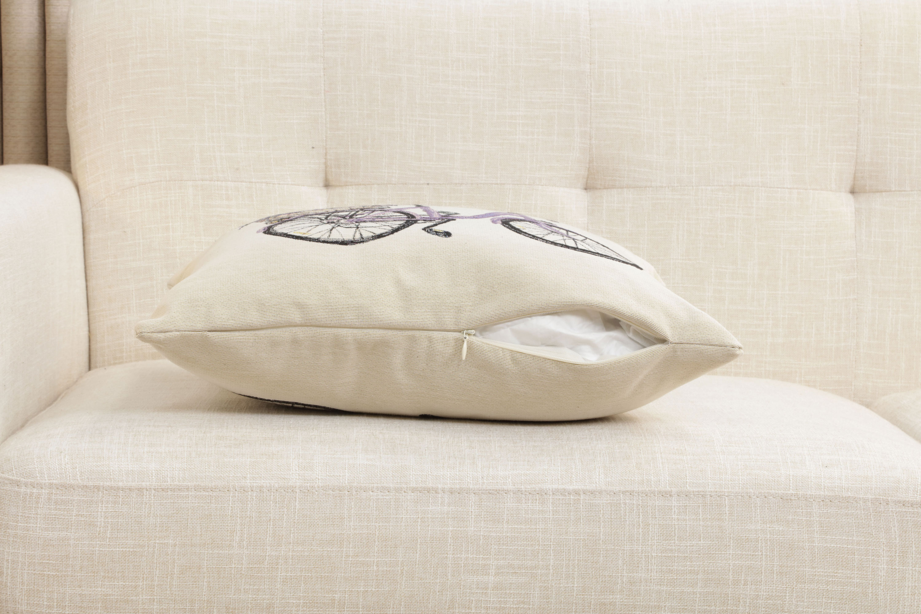 Floral Bike with Lavender Tapestry Pillow Cover 18x18 Inch Cotton Jacquard Woven Cushion Cover
